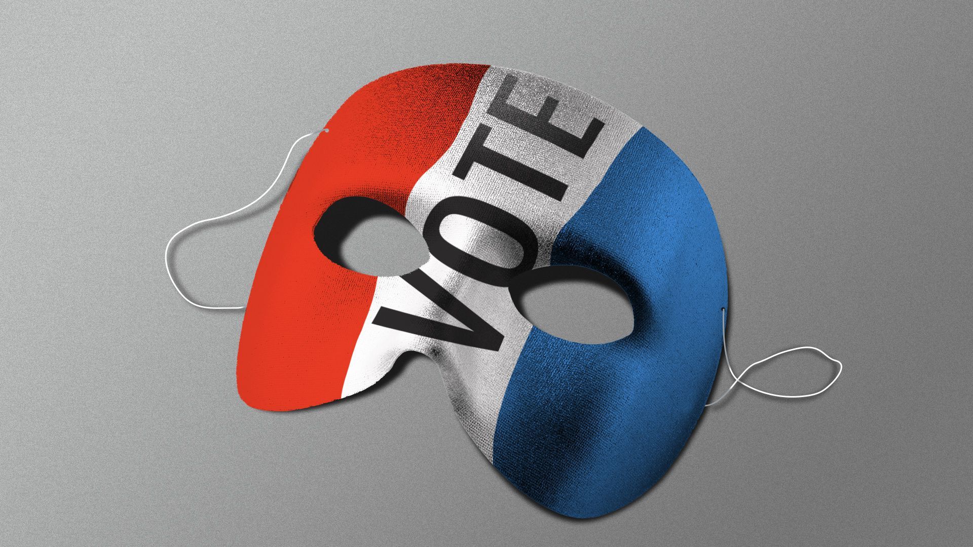Illustration of a mask made to look like an election pin that reads 