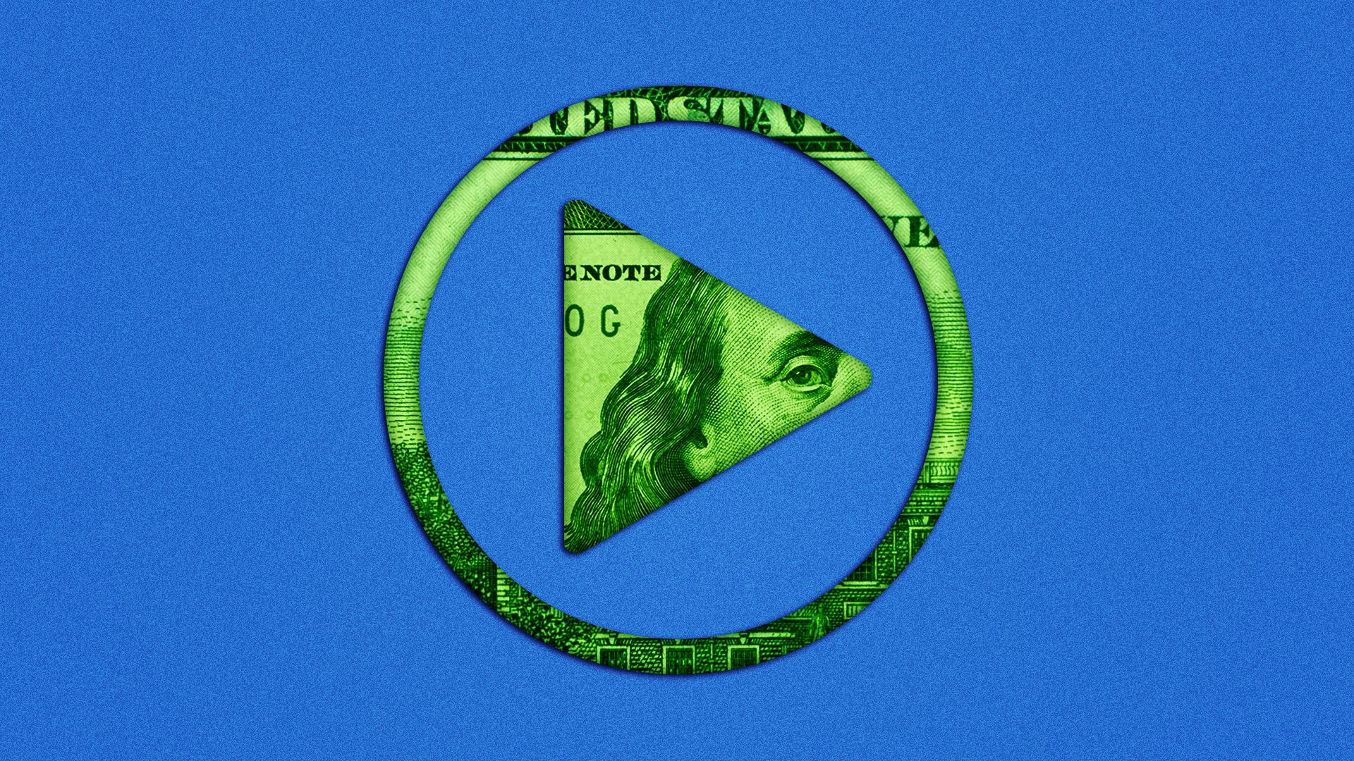 an illustration of a video play button made out sections of dollar bills