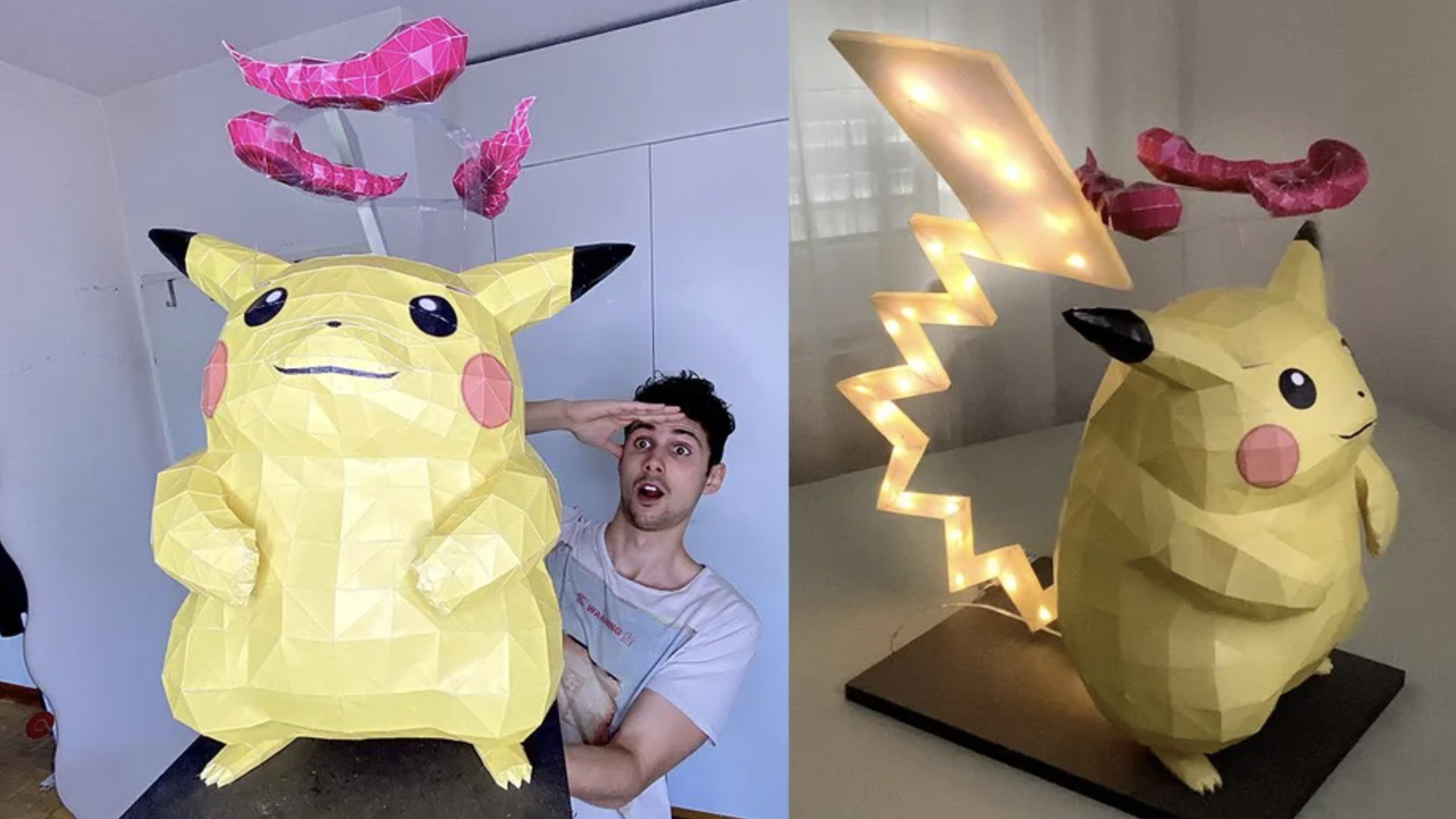 A papercraft Pikachu lamp