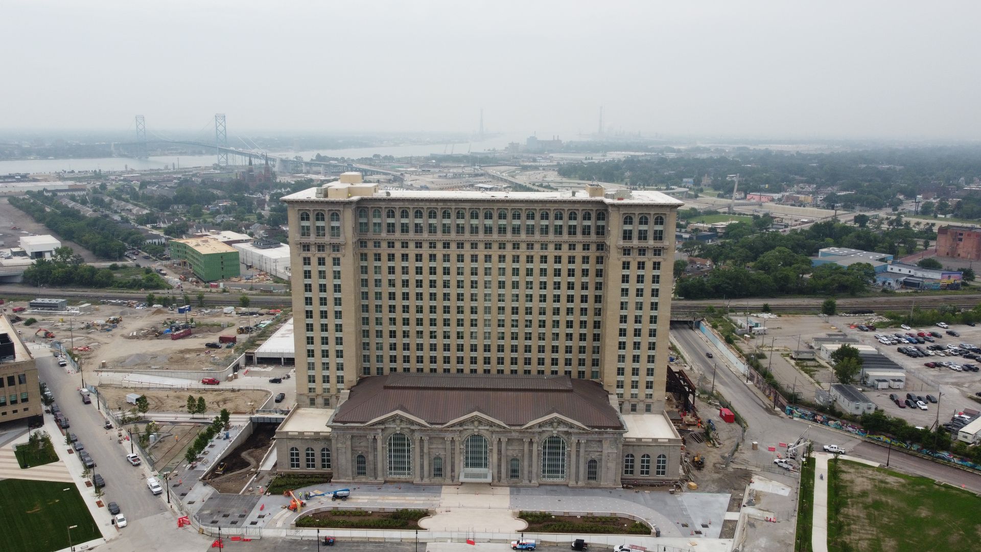 Detroit by Drone Michigan Central Station nears completion Axios Detroit