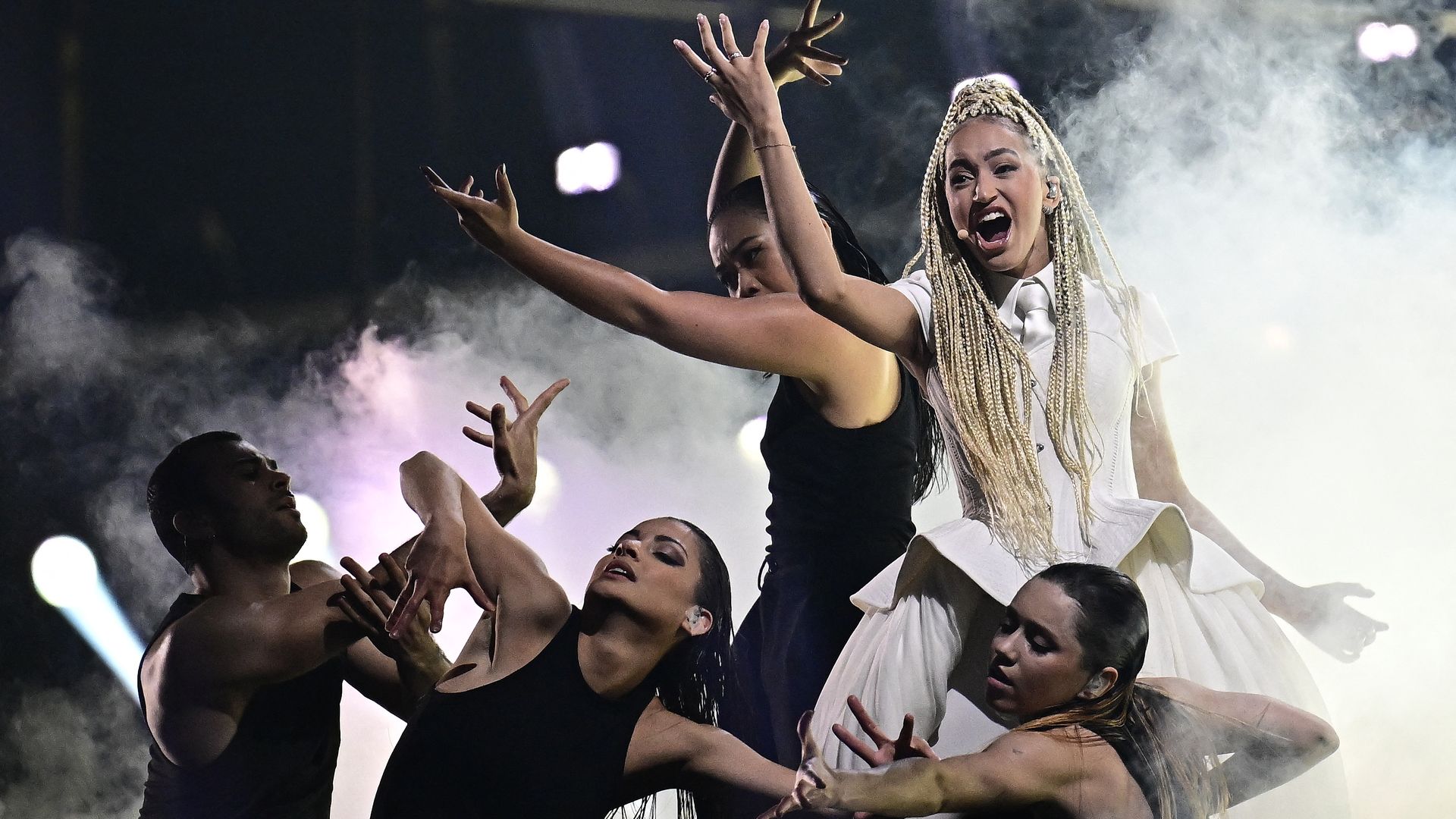 Singer Monroe performs during the Eurovision semifinal.  Photo: Tobias Schwarz/AFP via Getty Images)