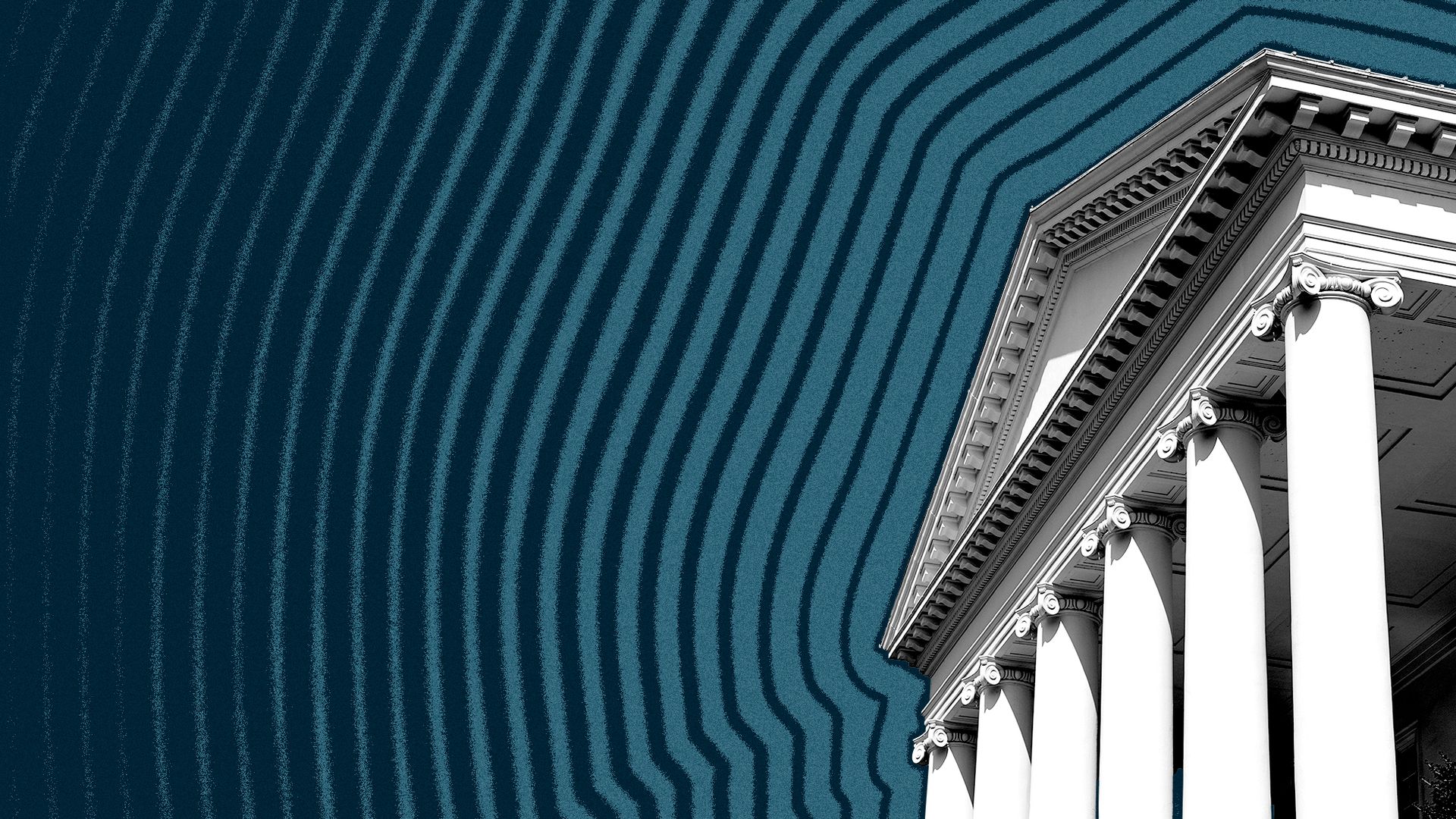 Illustration of the Virginia State Capitol with lines radiating from it.