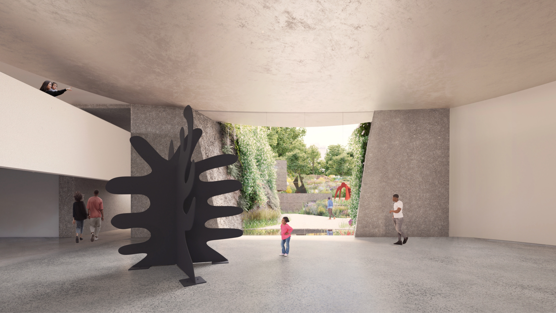 A rendering of a gallery inside the Calder Gardens