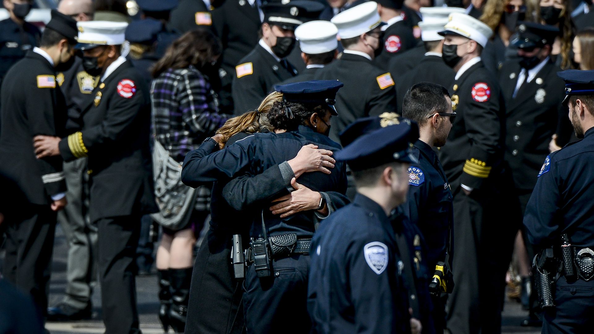A memorial service for Boulder Police officer Eric Talley, who was killed in a shooting at a King Soopers grocery store in Boulder on March 22, 2021. Photo: Michael Ciaglo/Getty Images