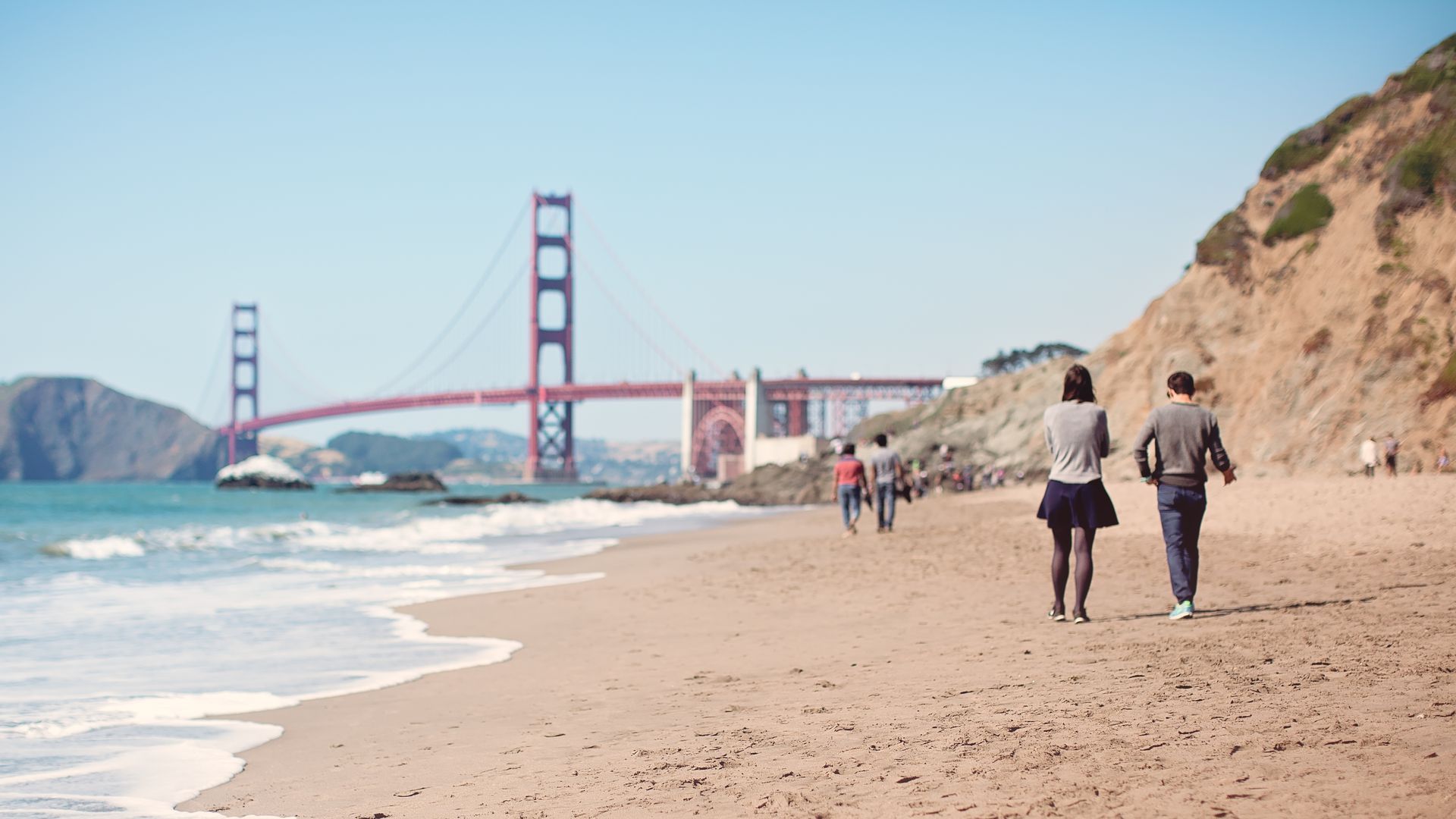 A view of the Golden Gate Bridge from Baker Beach in San Francisco.