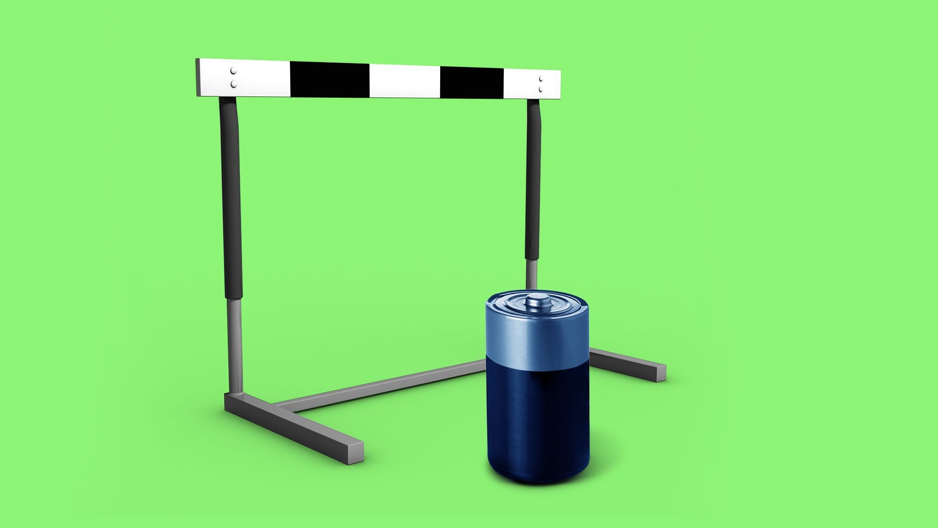 Illustration of a battery in front of a large hurdle