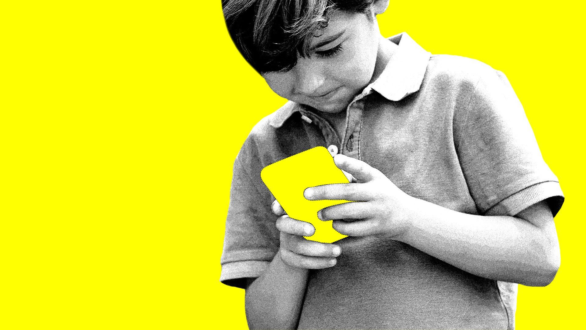 An illustration of a kid playing on a smartphone