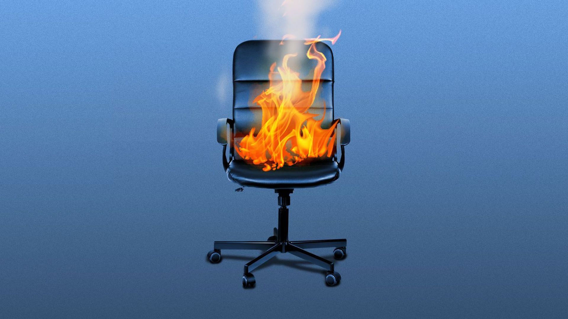 Illustration of an office chair with a fire burning in the seat