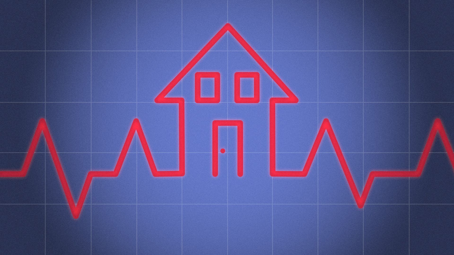 Illustration of an EKG line forming a house.