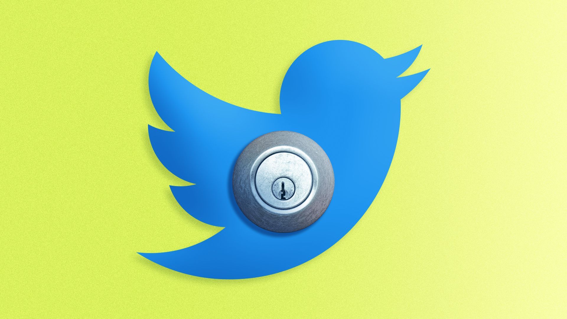 Illustration of the Twitter logo with a steel door lock.
