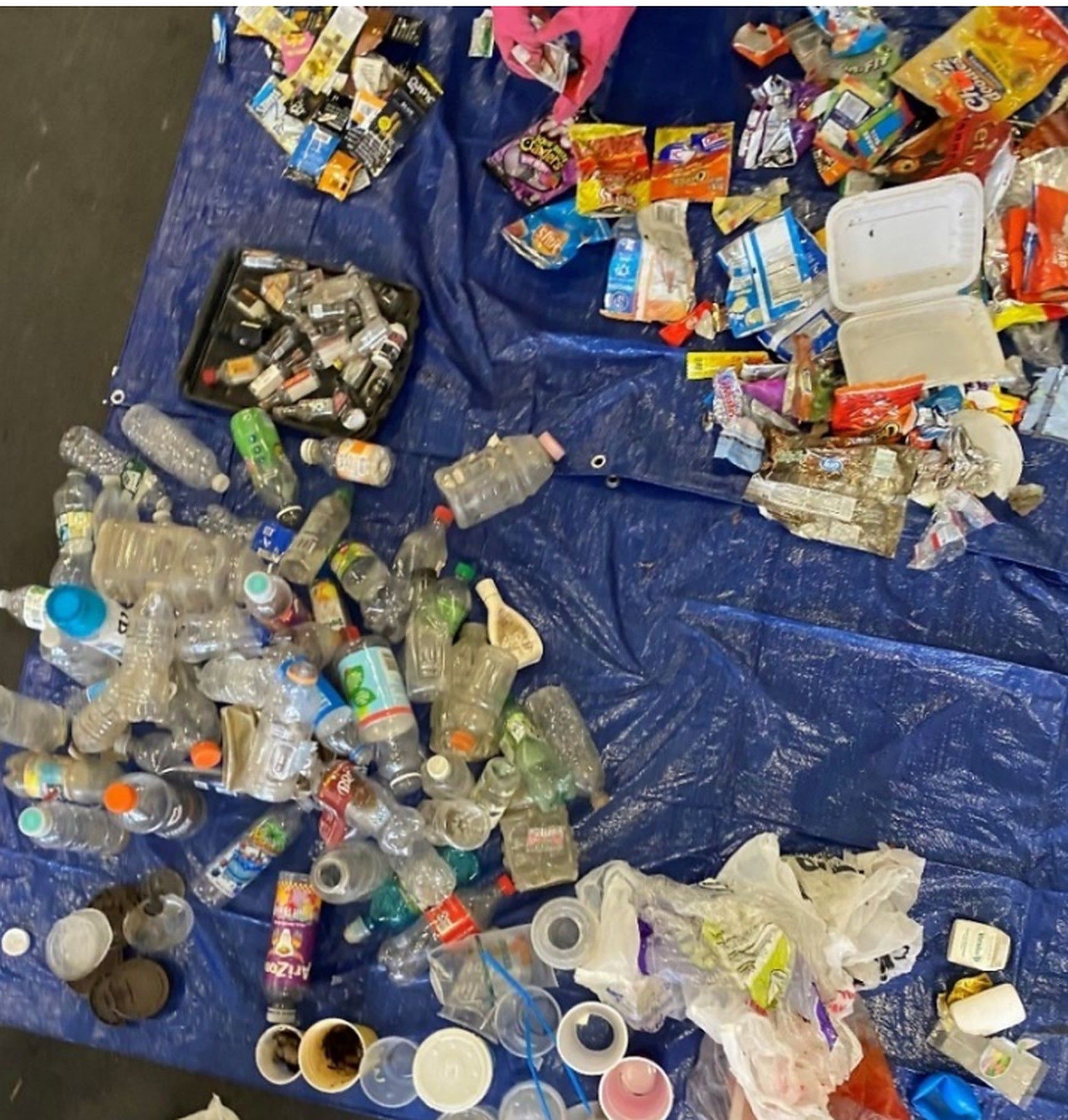 Plastic waste collected in April 2022 from the Erie Basin Marina in the City of Buffalo, including Gatorade bottles and Lay’s potato chip packaging produced by PepsiCo.