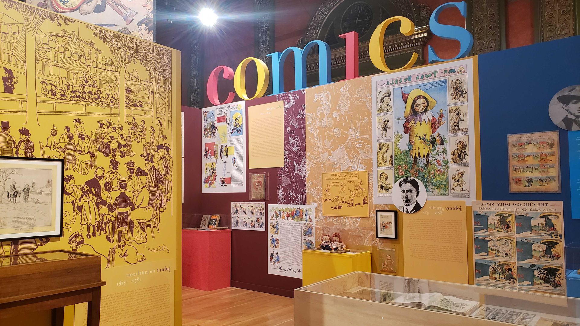 Comics exhibit at museum. 