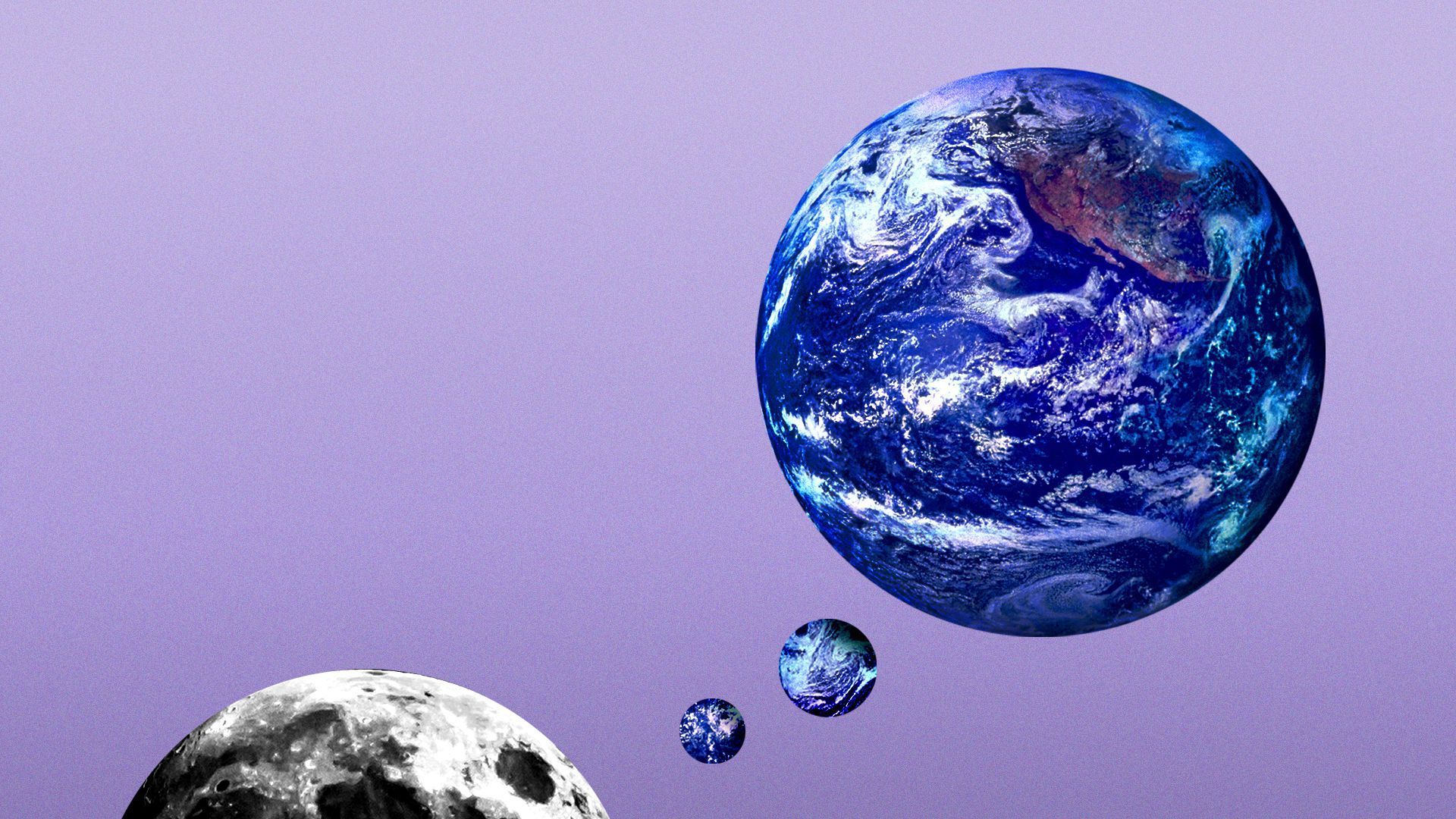 Illustration of moon and earth as thought bubble