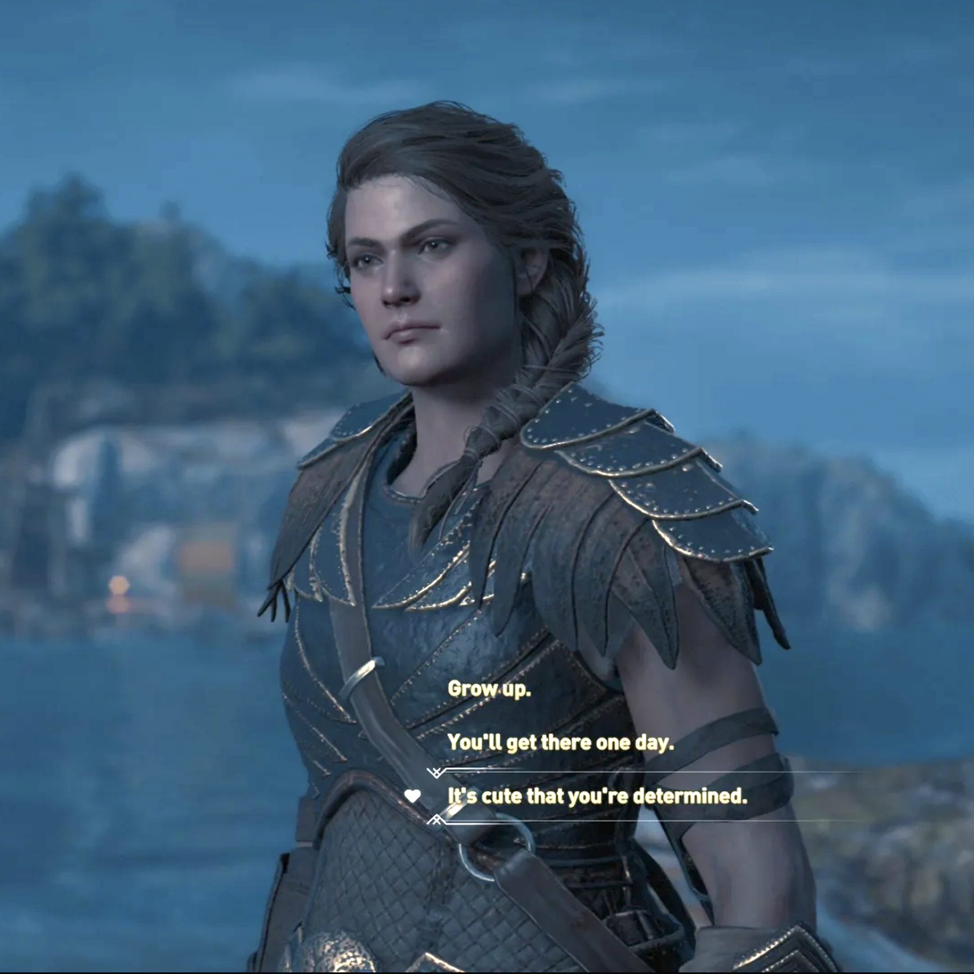 Game screenshot that shows dialogue choices, with "It's cute that you're determined." highlighted.