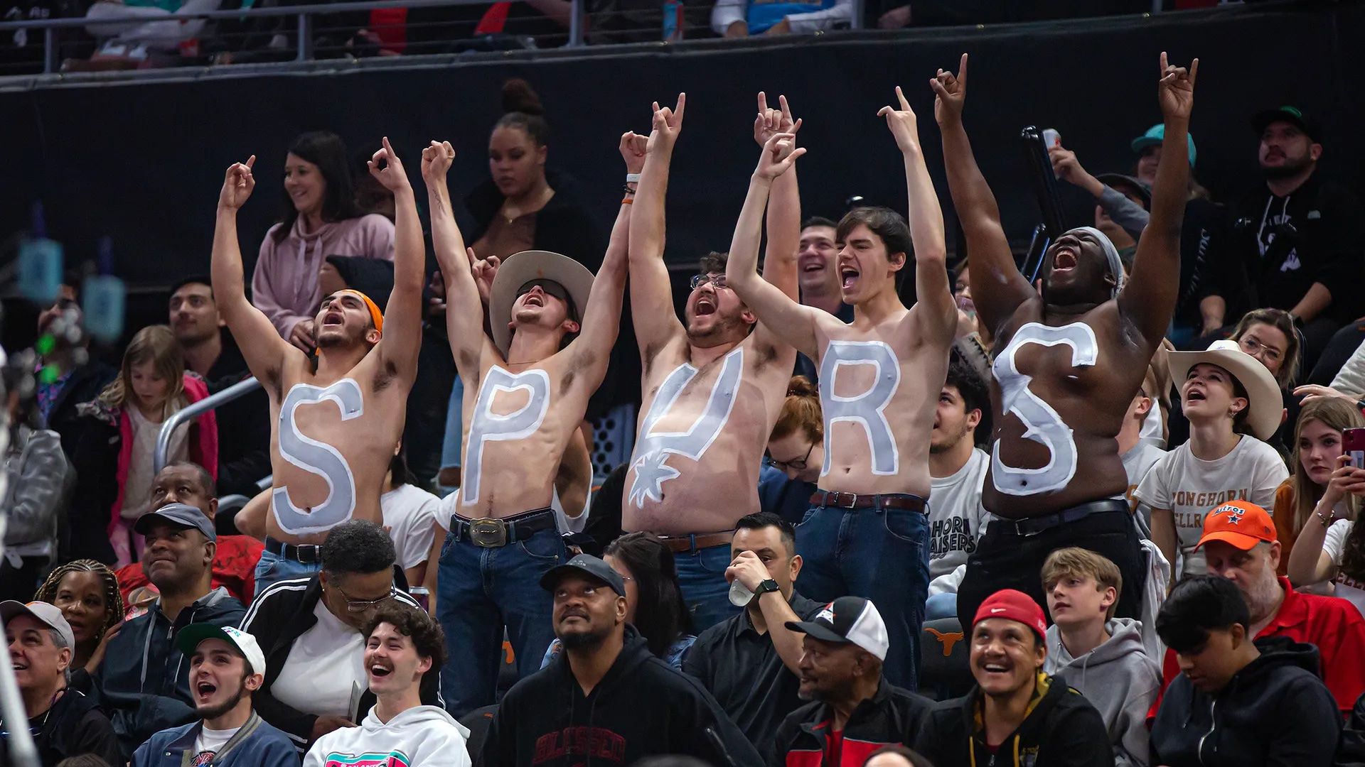 Spurs fans at an Austin basketball game