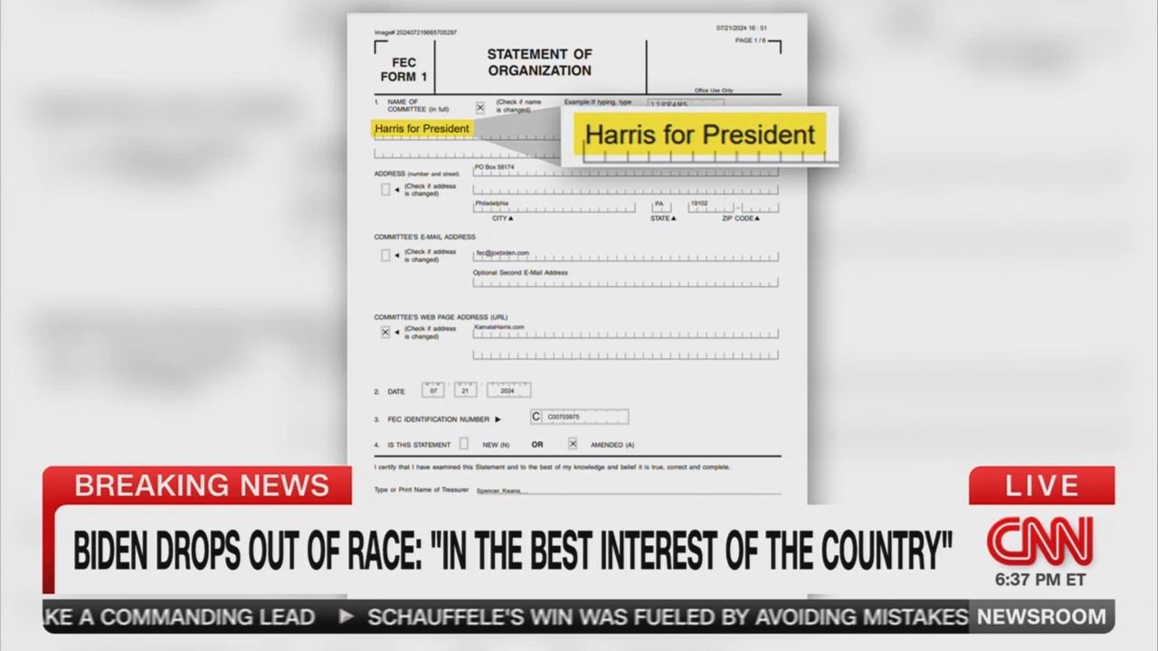 The Biden campaign formally changed its name to Harris for President within hours.