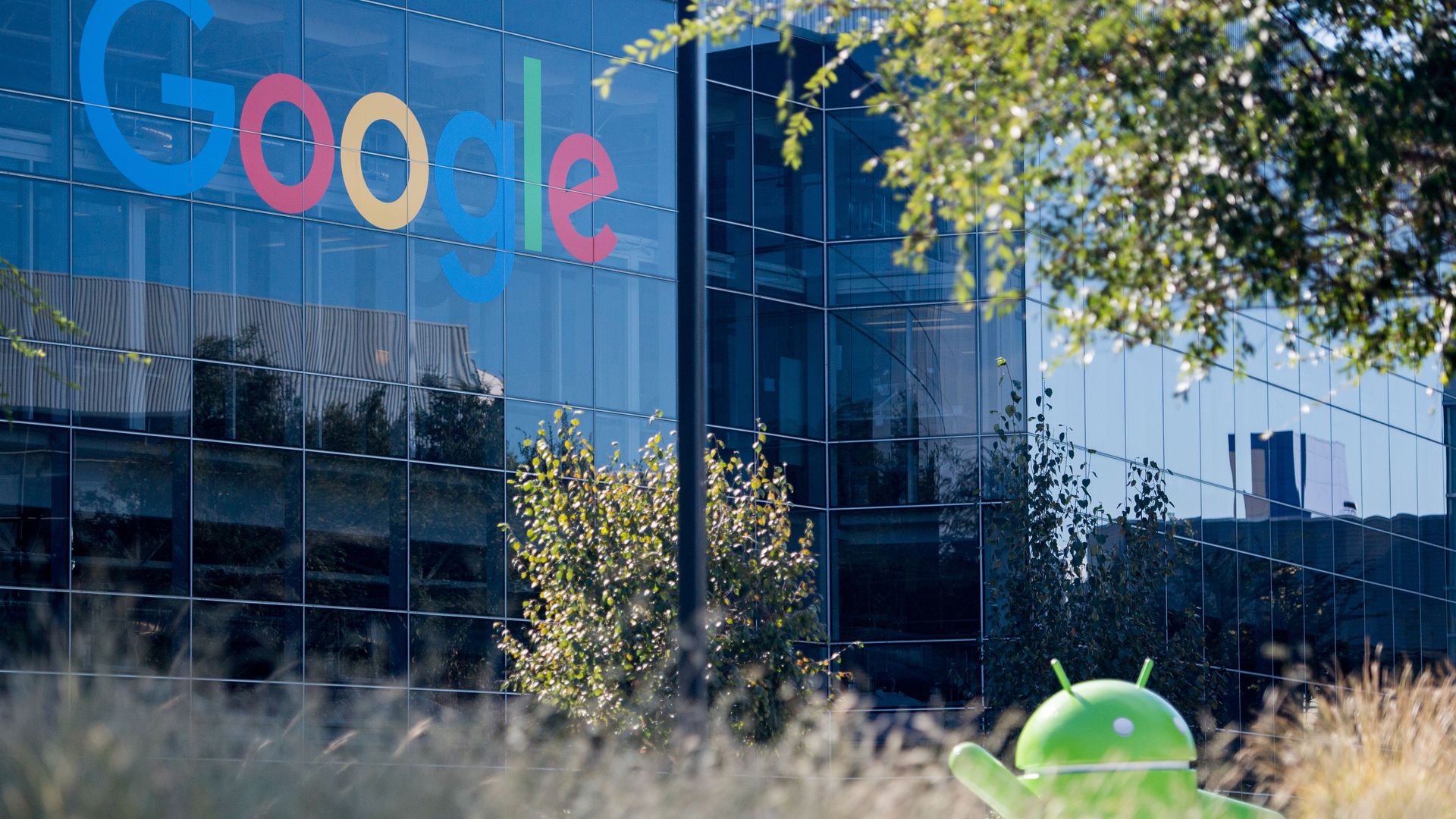 photo of google building with android statue out front