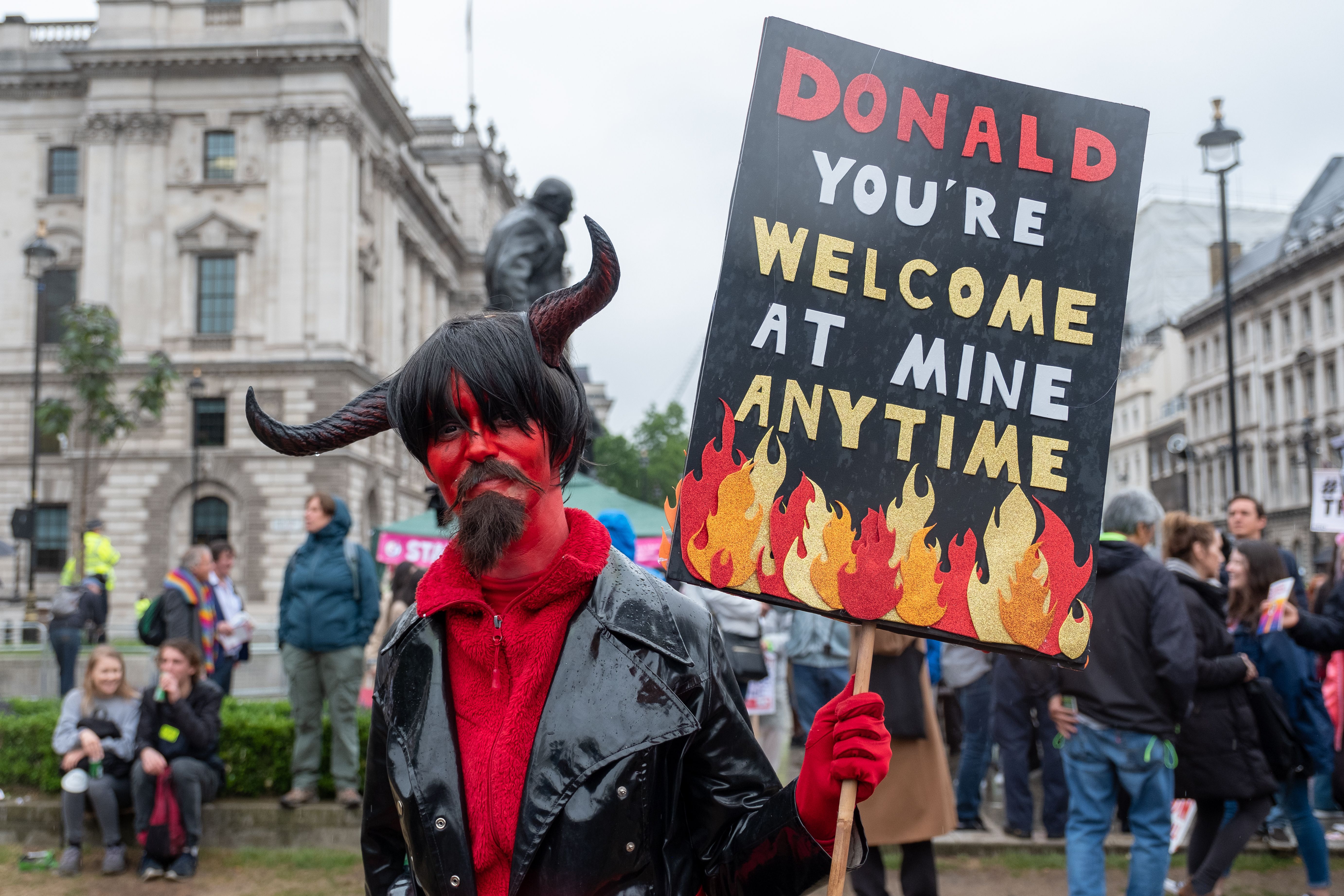 People protest against U.S President Donald Trump at Parliament Square in London, United Kingdom on June 4.