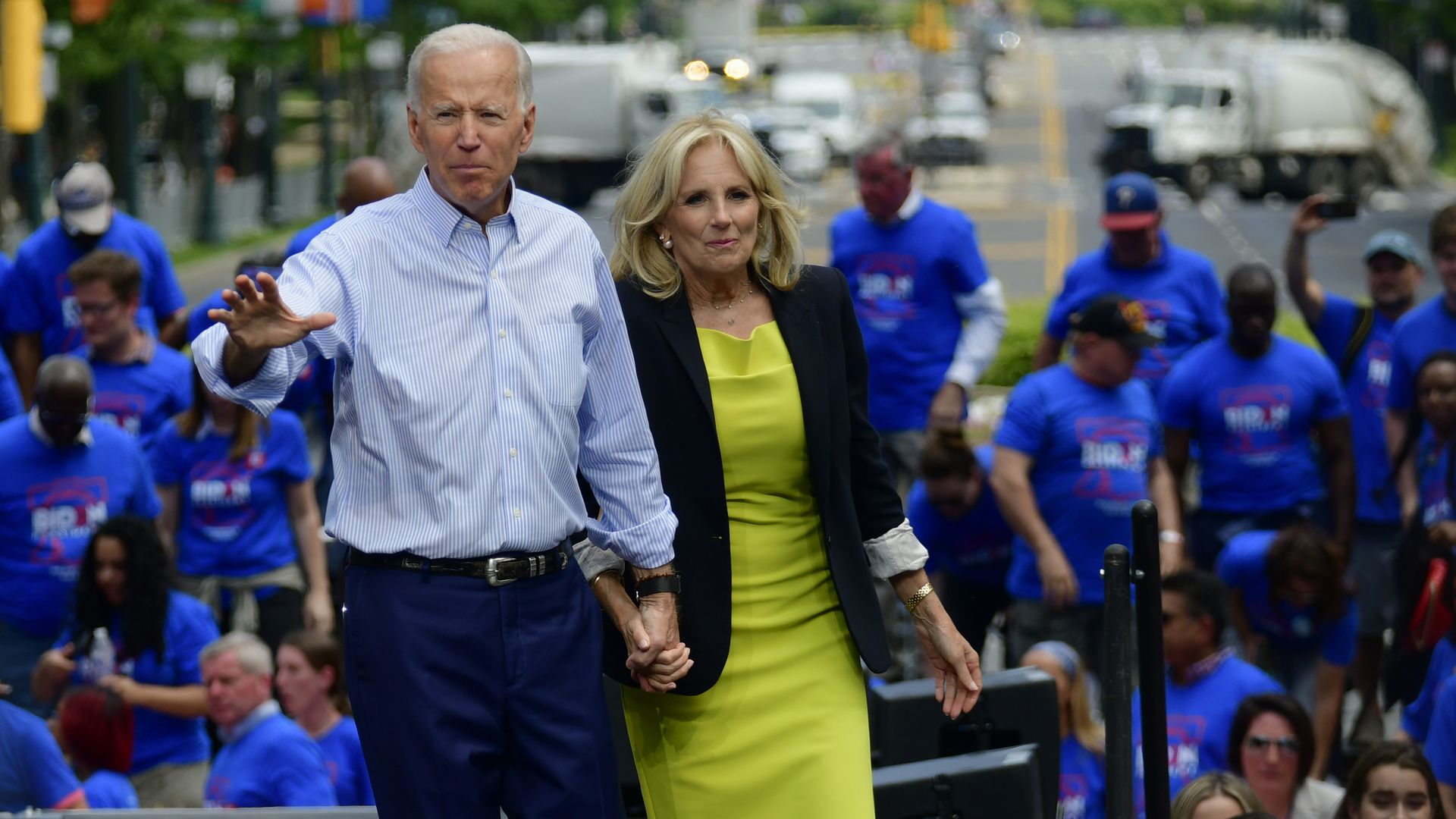 Philadelphia Joe and Jill Biden share the stage as former Vice President kicks off his 2020 campaign at an outdoor rally on the Benjamin Franklin Parkway in Philadelphia