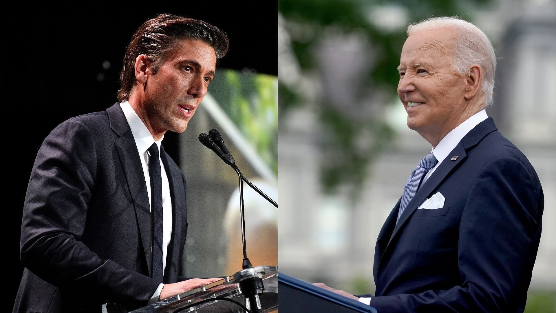 David Muir on left, Biden on right