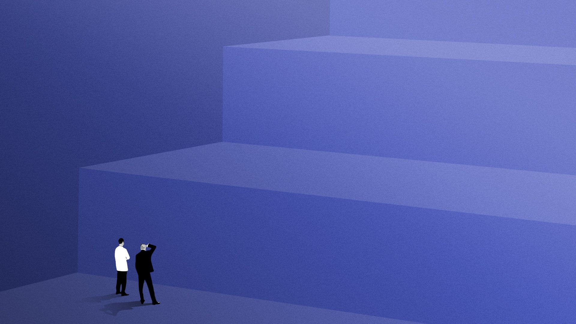 Illustration of two people looking up at a giant staircase.