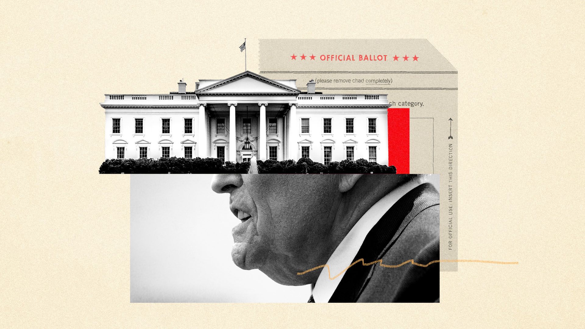 Photo illustration of Rudy Giuliani, the White House, and a ballot