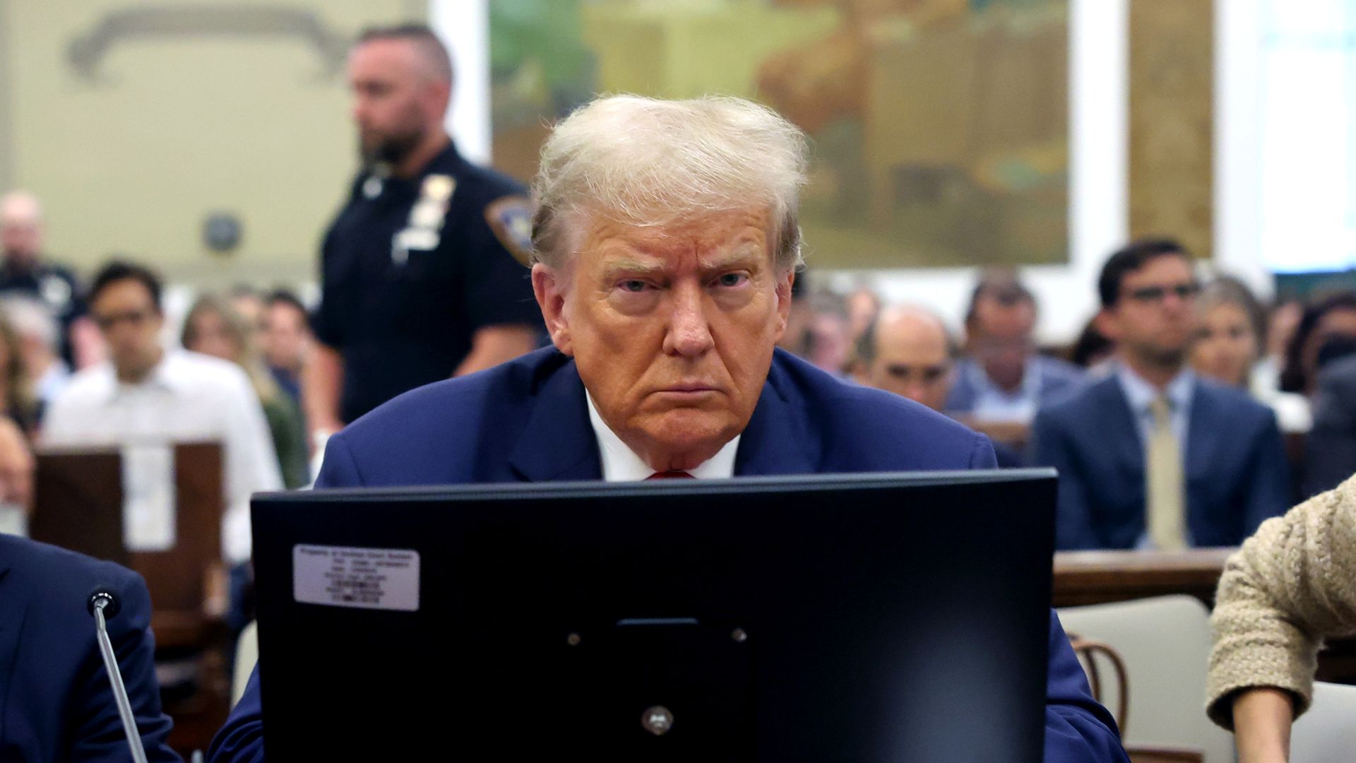 Former U.S. President Donald Trump appears in the courtroom for the third day of his civil fraud trial at New York State Supreme Court on October 04, 2023 in New York City