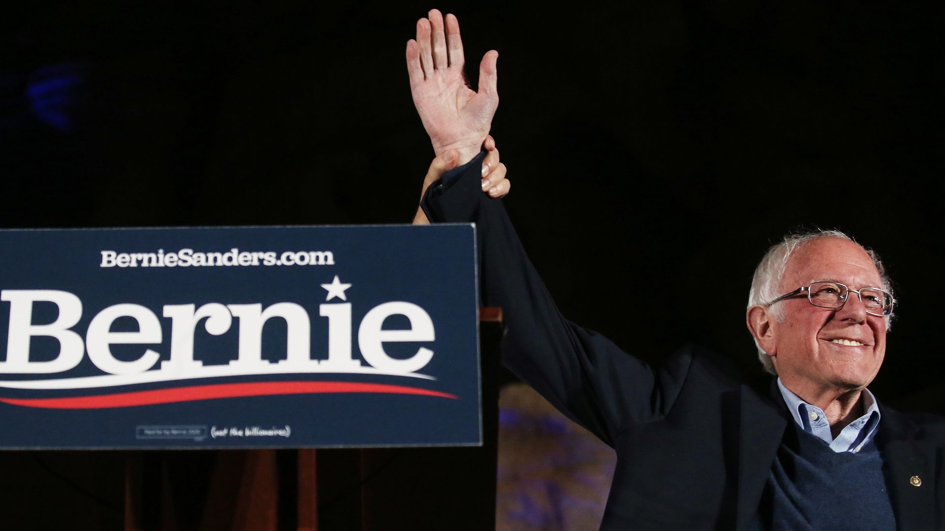 Democratic presidential candidate Sen. Bernie Sanders waves to supporters at a campaign rally on February 21, 2020 in Las Vegas