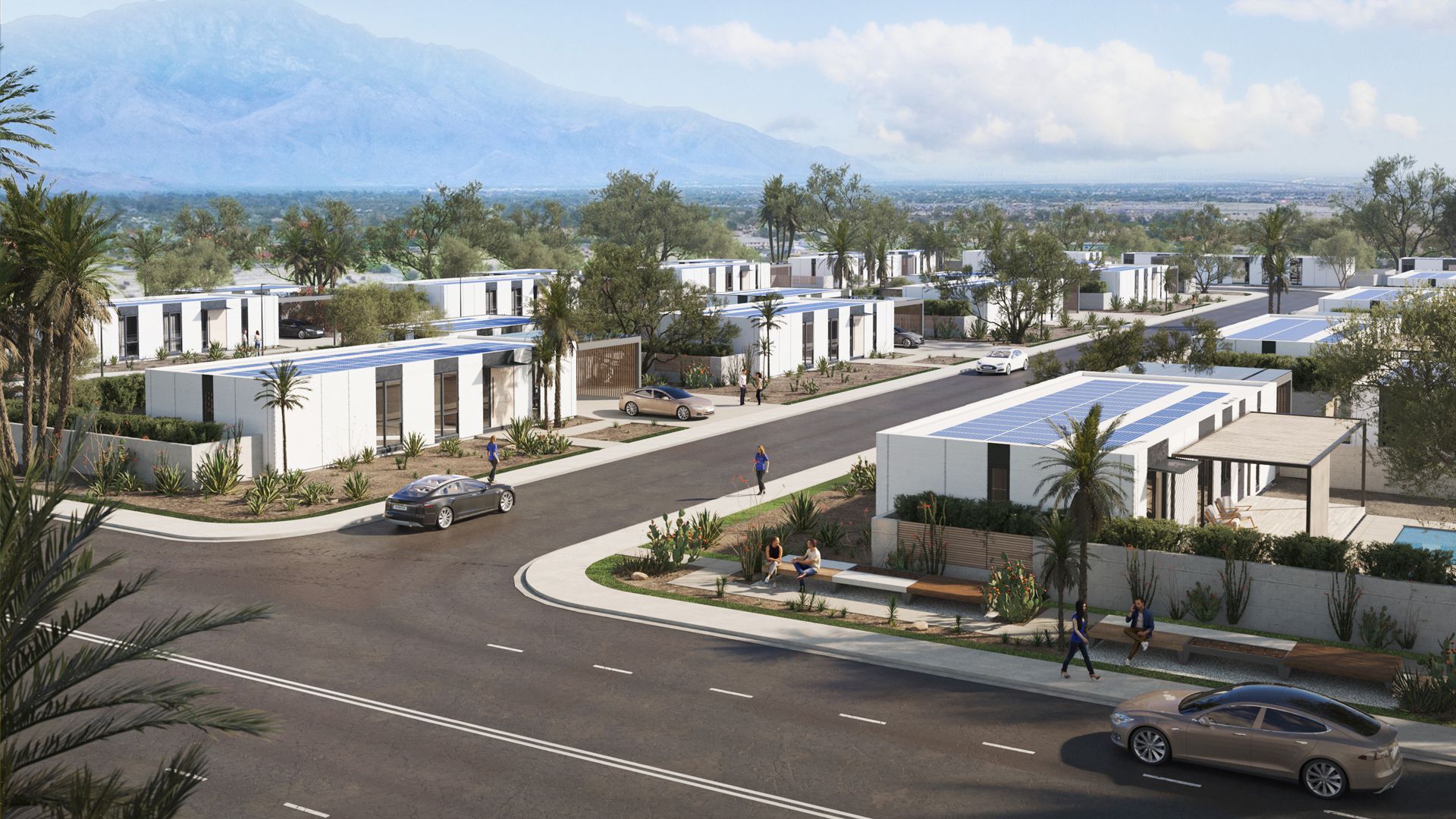 A rendering of a planned 3D-printed net zero energy community in Rancho Mirage. 