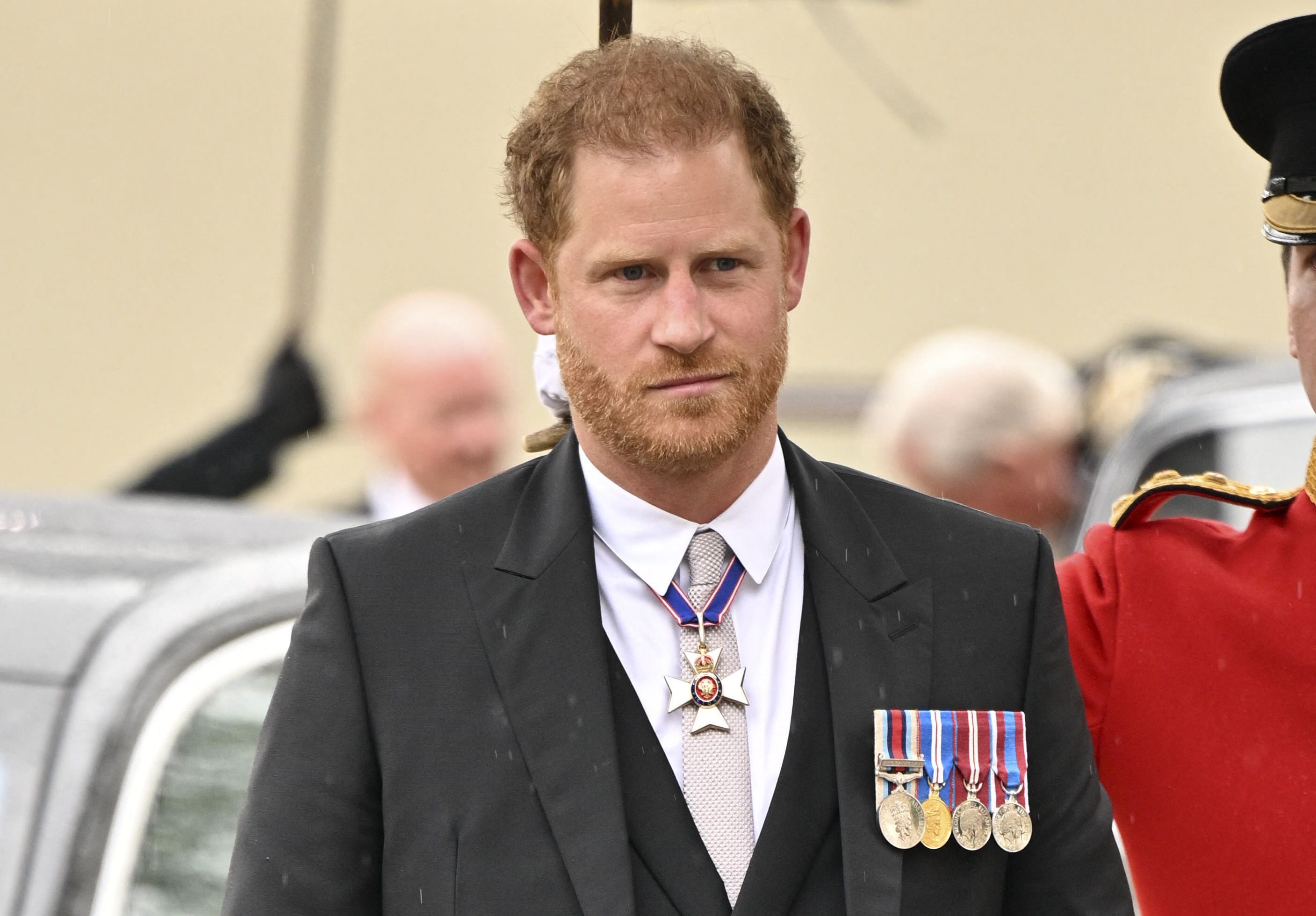 Prince Harry arrives at Westminster Abbey for the coronation of King Charles III.