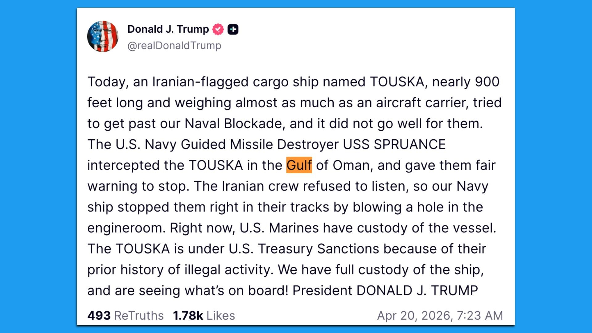 Screenshot of a Truth Social post by President Donald Trump