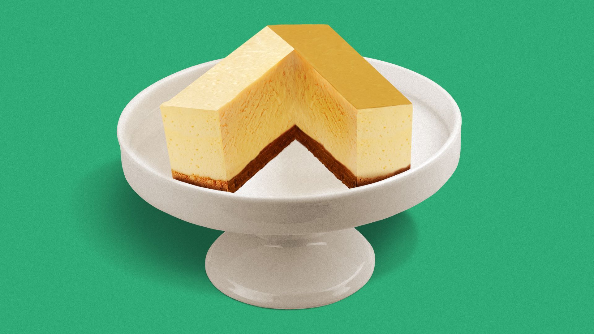 Illustration of a cheesecake shaped like the Axios logo.