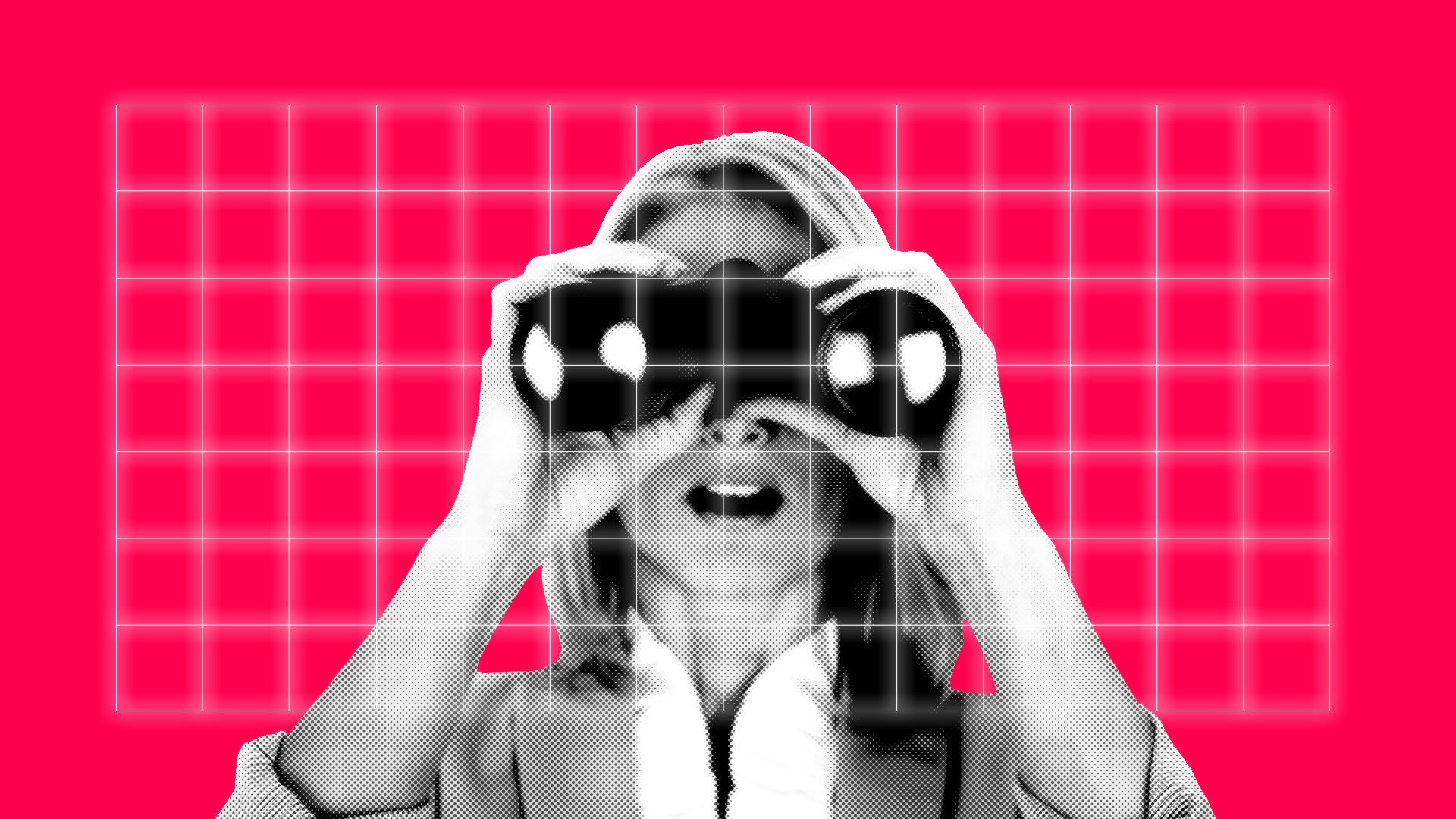 Illustration of woman looking through binoculars 