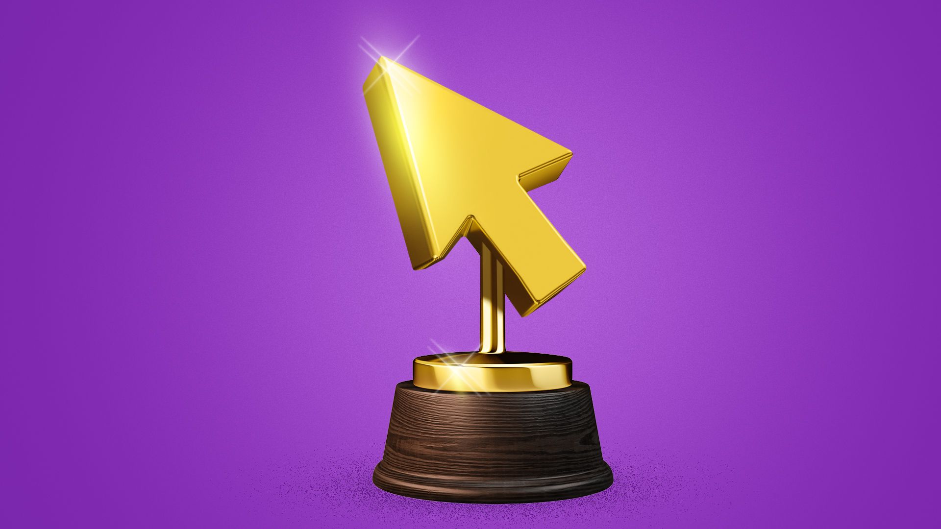 Illustration of a golden trophy in the shape of a computer cursor.