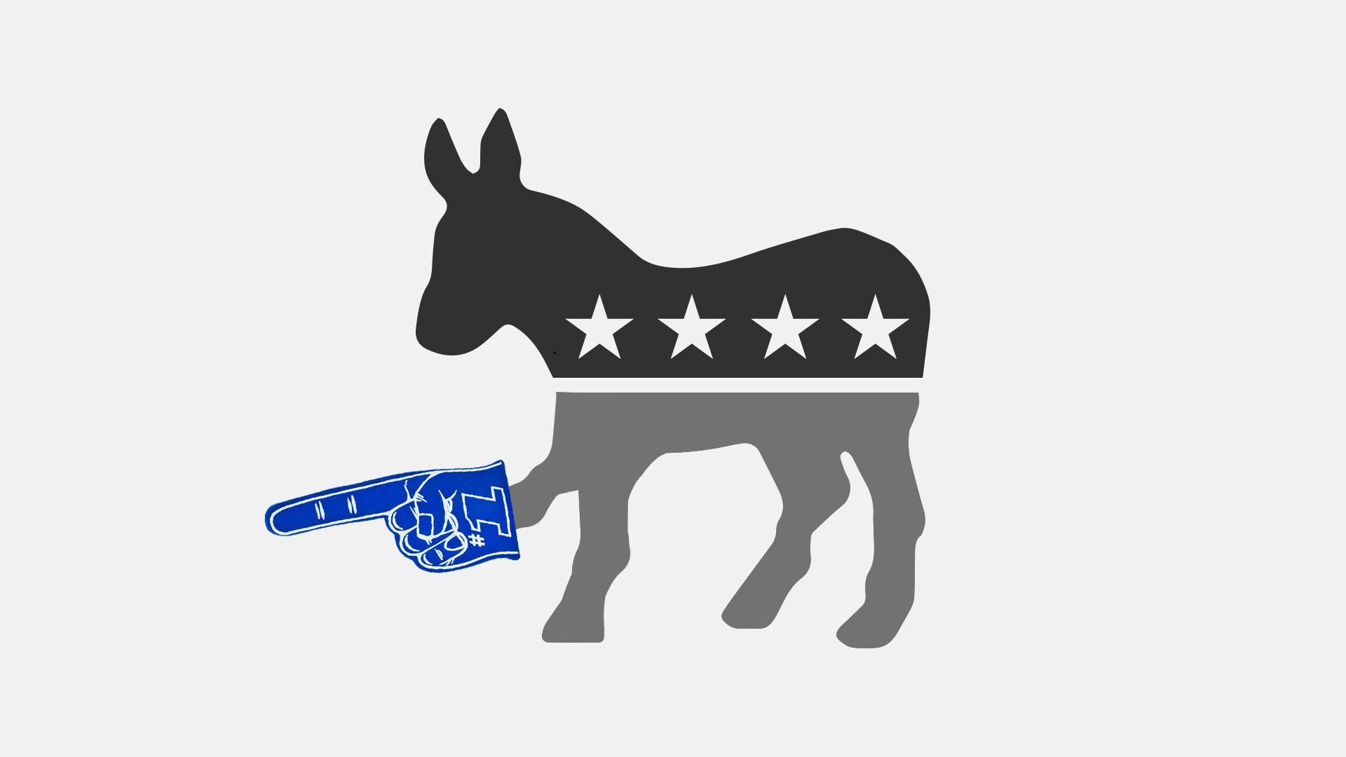 Illustration of  a Democratic donkey with a #1 foam finger