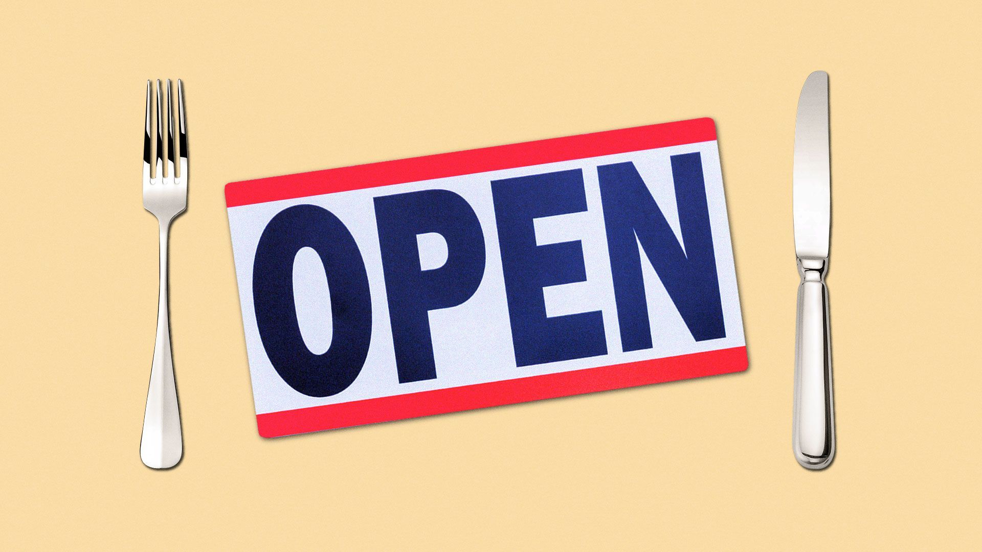 Illustration of an open sign with a fork and knife
