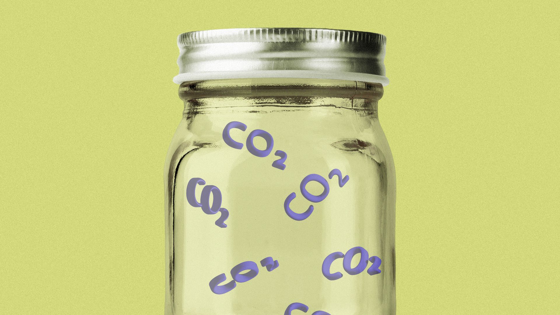 Illustration of a mason jar with carbon dioxide molecules captured inside.