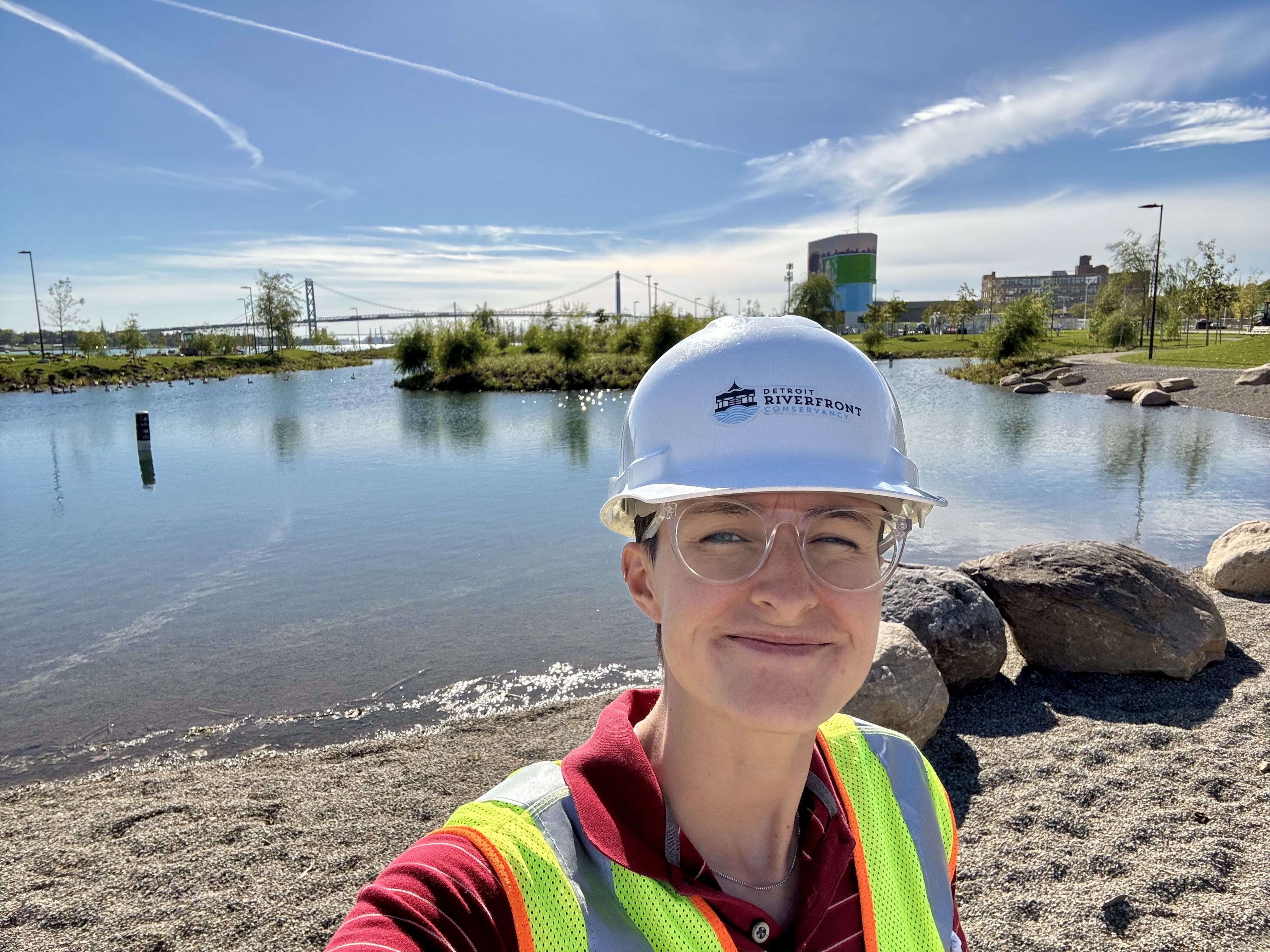 Annalise pictured in front of the water garden