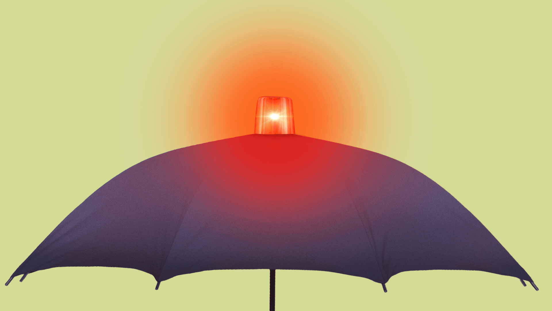 Animated illustration of a siren flashing on top of an umbrella.