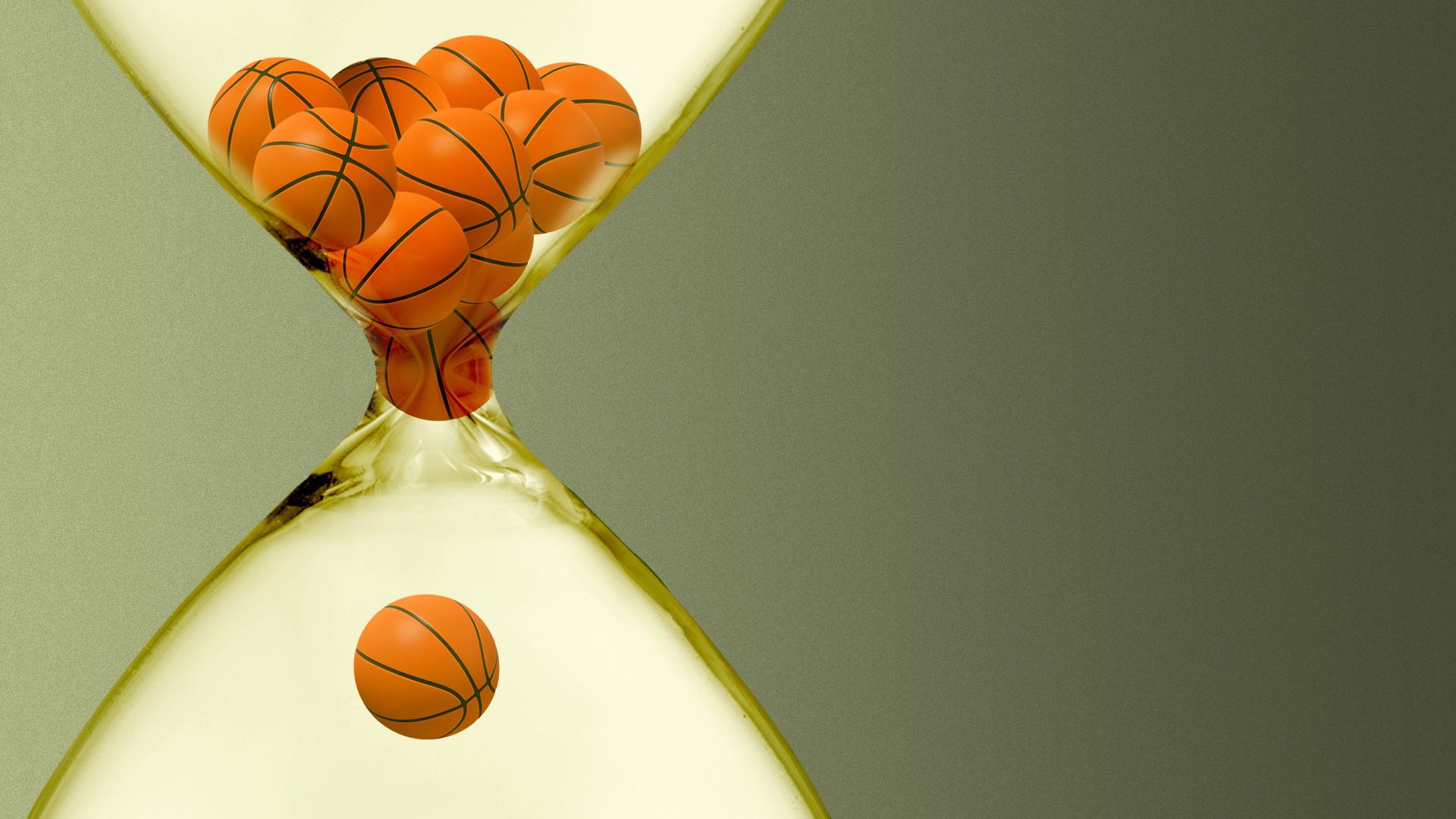 Illustration of an hourglass filled with basketballs instead of sand.