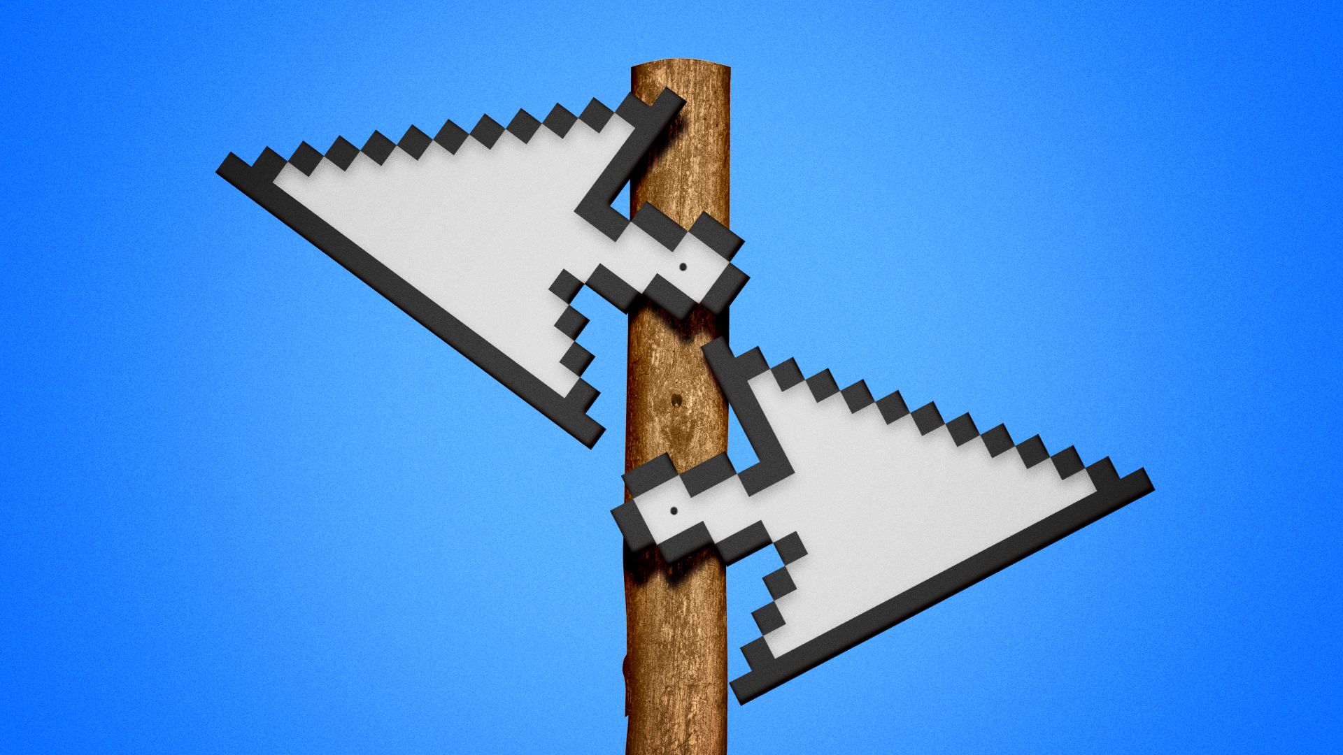 Illustration of a signpost with two cursor arrows pointing in opposite directions. 