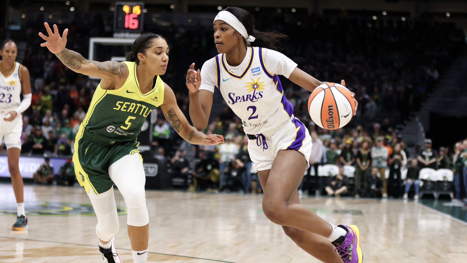 Rickea Jackson drives to the basket for the WNBA's Los Angeles Sparks in September. 