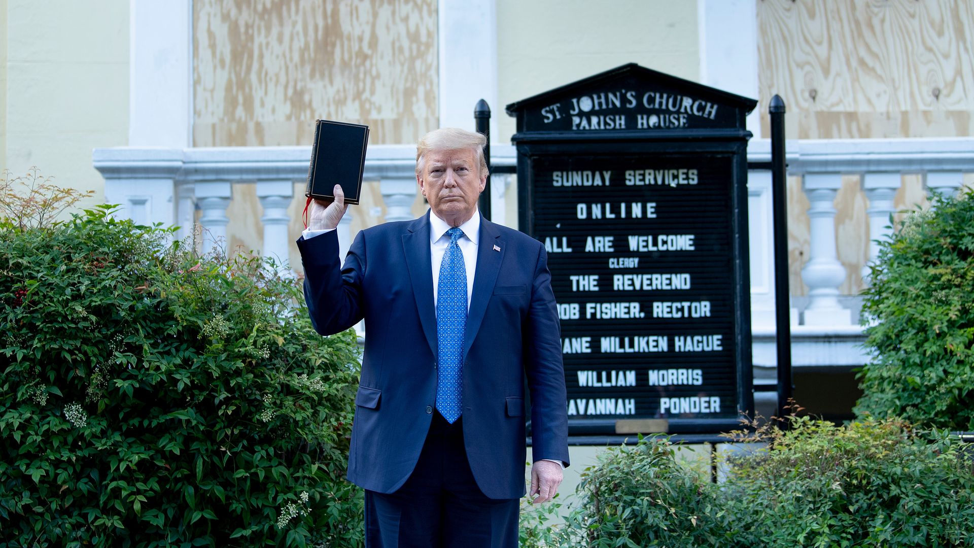Trump posing with a Bible in front of St. John's Church