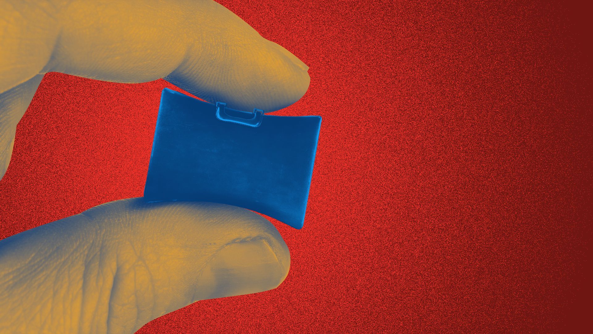 Illustration of a hand squeezing a briefcase. 