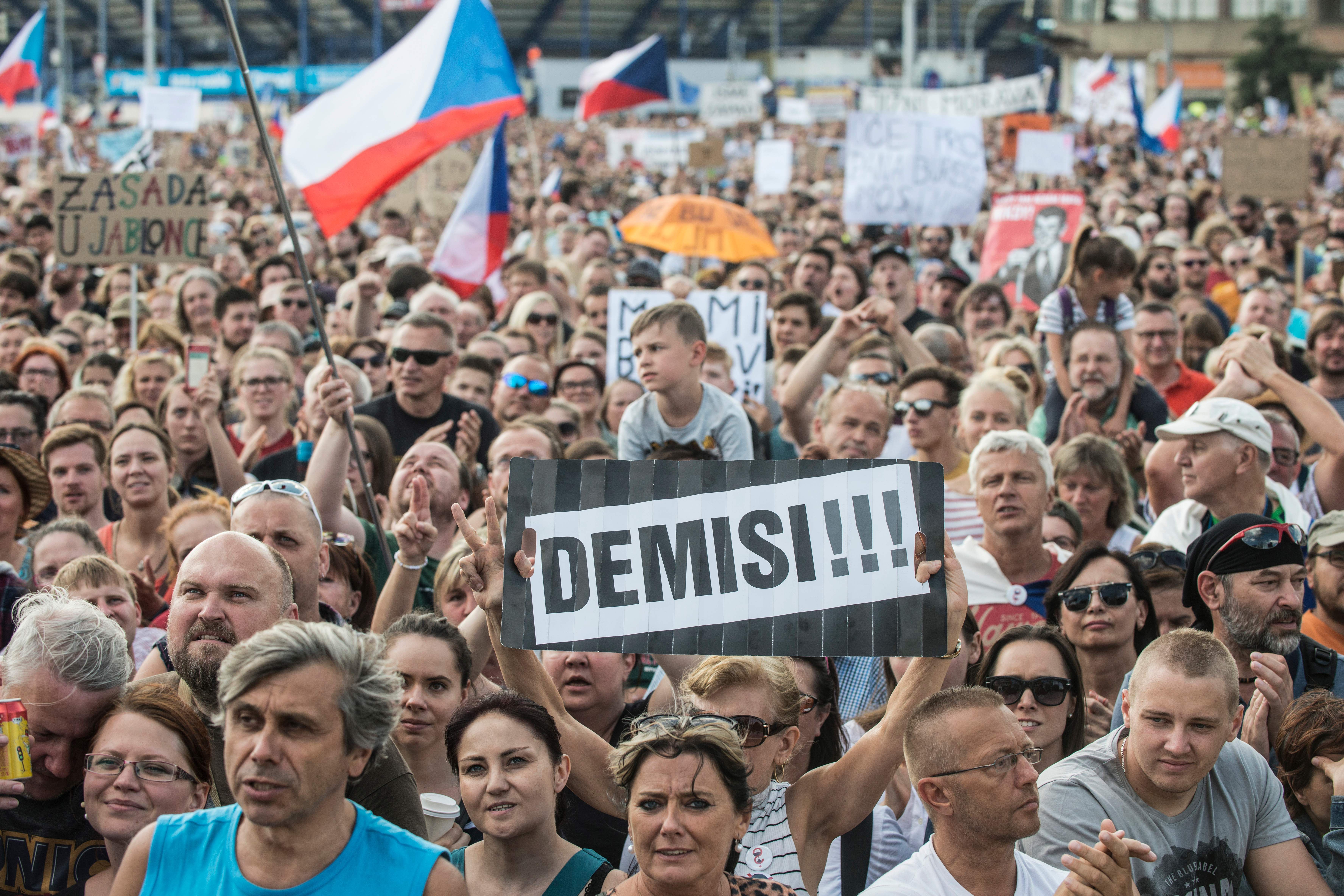  Protesters attend a rally demanding the resignation of Czech Prime Minister Andrej Babis on June 23, 2019 in Prague.