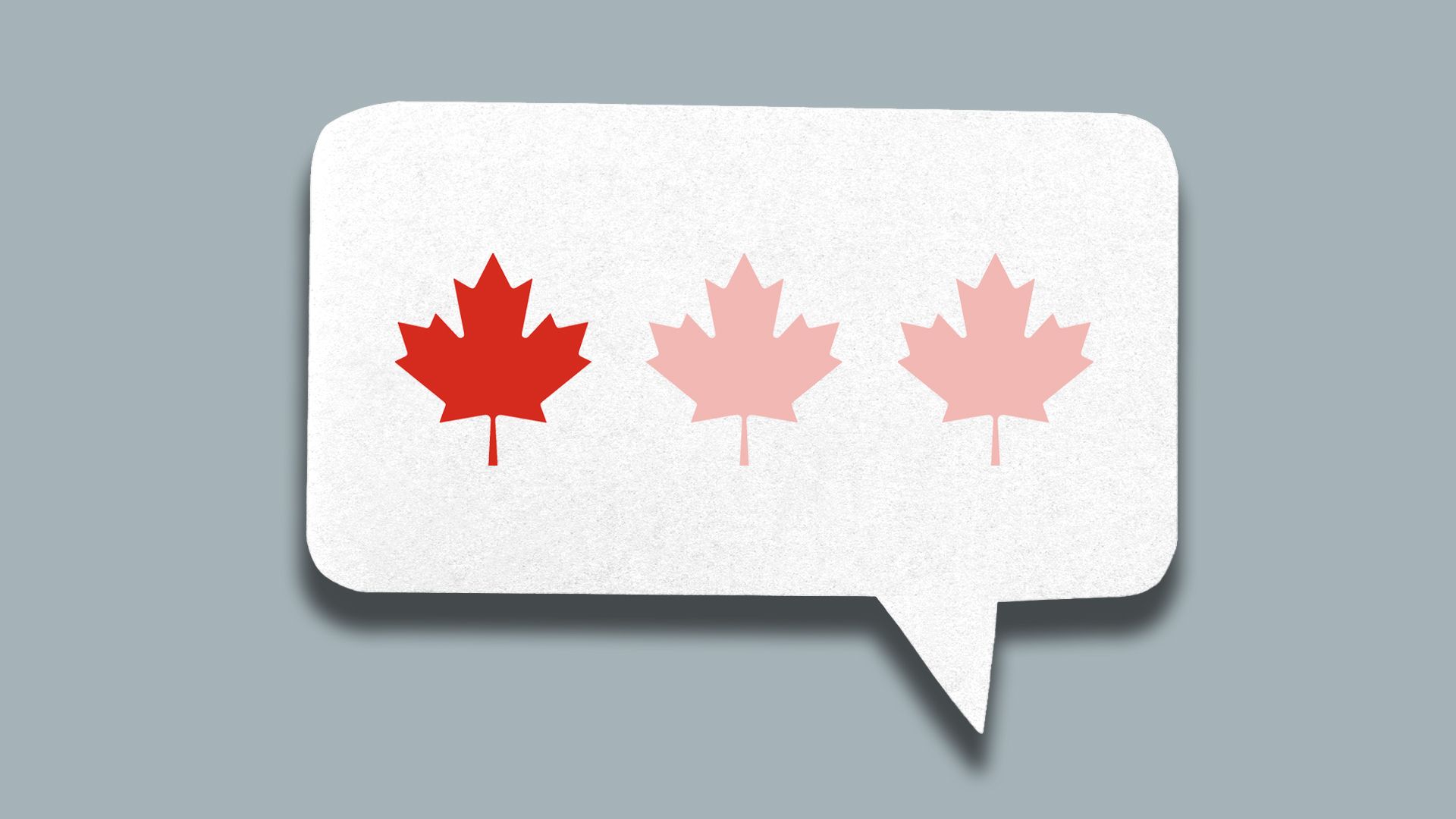 Illustration of a speech bubble with typing ellipses shaped like Canadian maple leaves