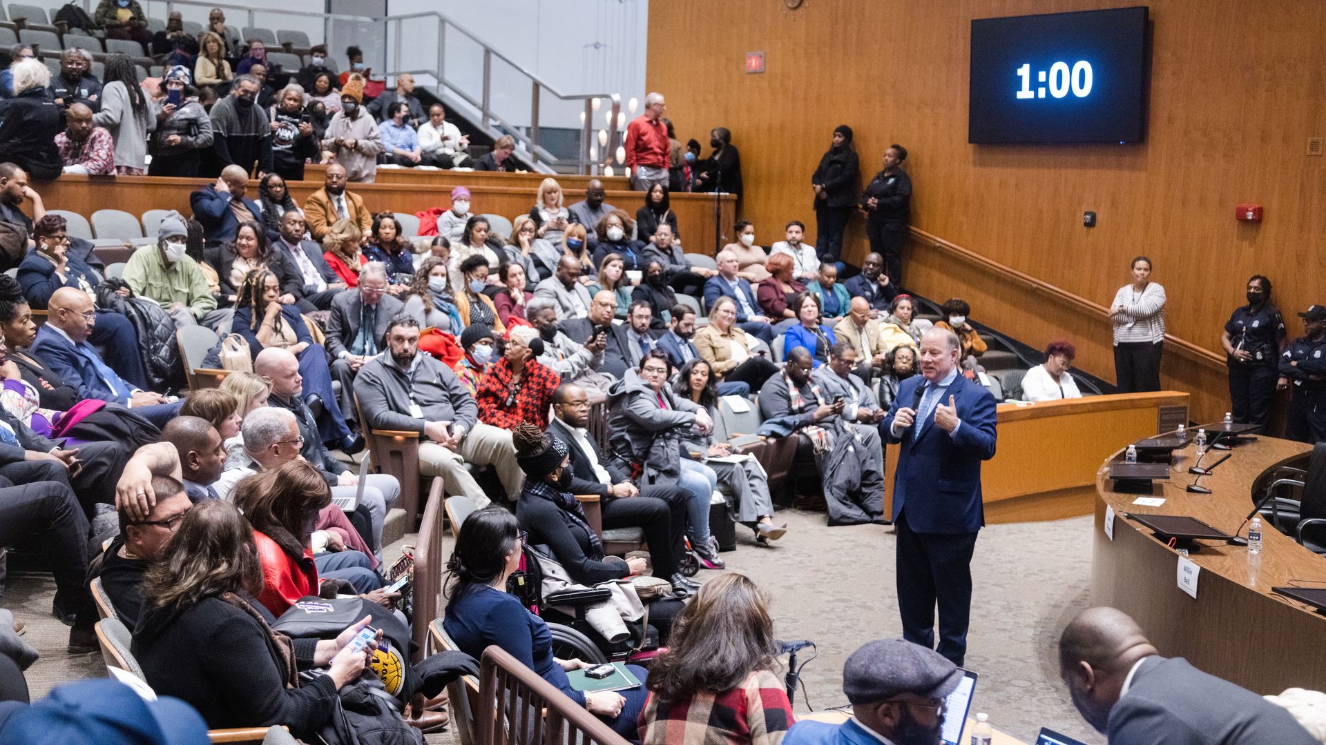 Mayor Mike Duggan discusses job training programs at city hall.
