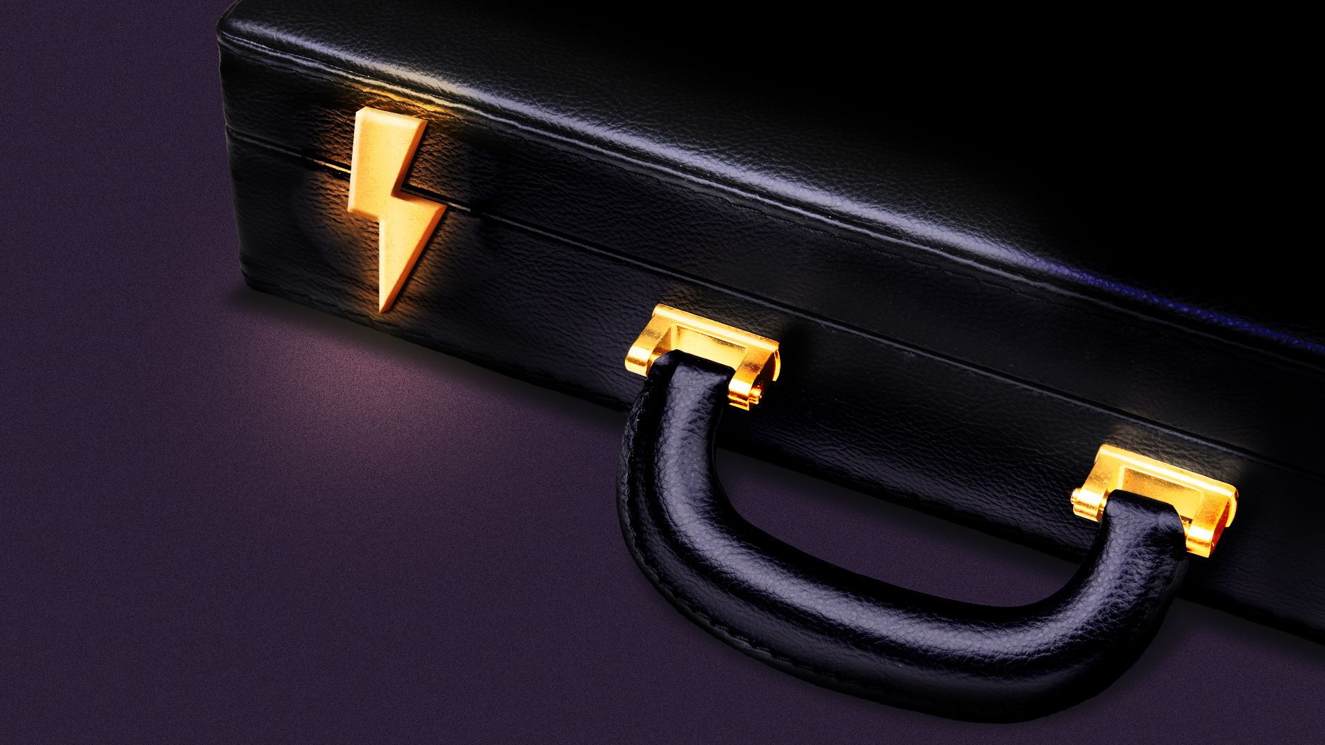 Illustration of a briefcase with a metal clasp in the form of a glowing lightning bolt