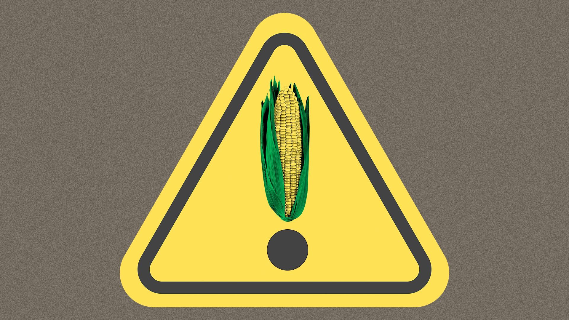 Illustration of a danger sign with an ear of corn for an exclamation point.