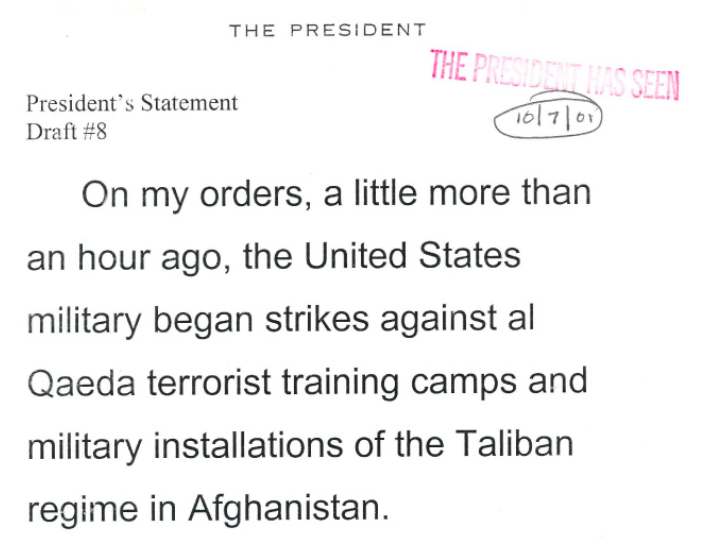 George W Bush announcement of Afghanistan war